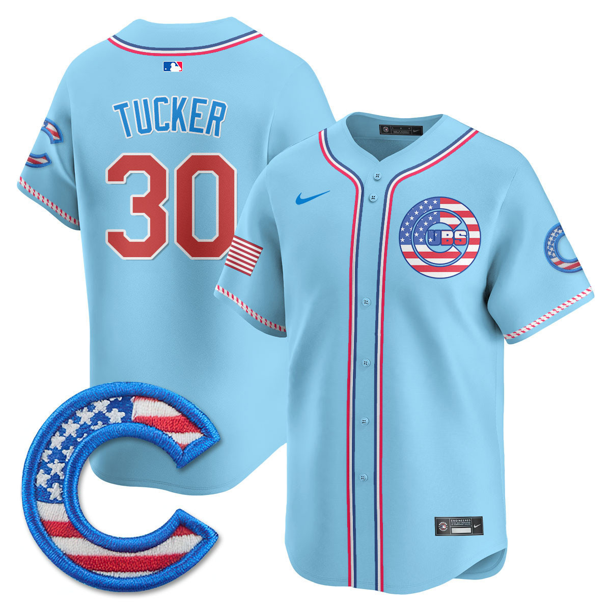Kyle Tucker Men's Chicago Cubs 2025 Fourth of July Vapor Premier Limited Light Blue Jersey - All Stitched