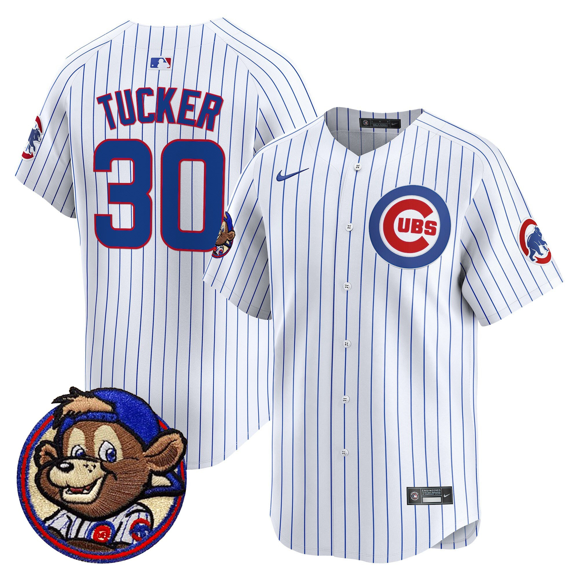 Kyle Tucker Men's Chicago Cubs Clark Patch Vapor Premier Limited Pinstripe Jersey - All Stitched