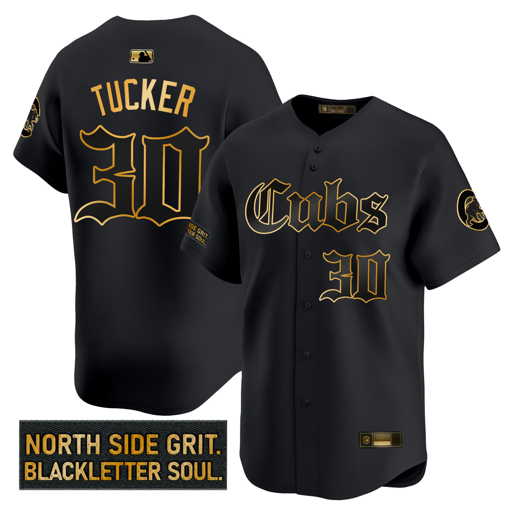 Kyle Tucker Men's Chicago Cubs 'Gothic North Side Edition' Gold Vapor Premier Limited Black Gold Jersey - All Stitched