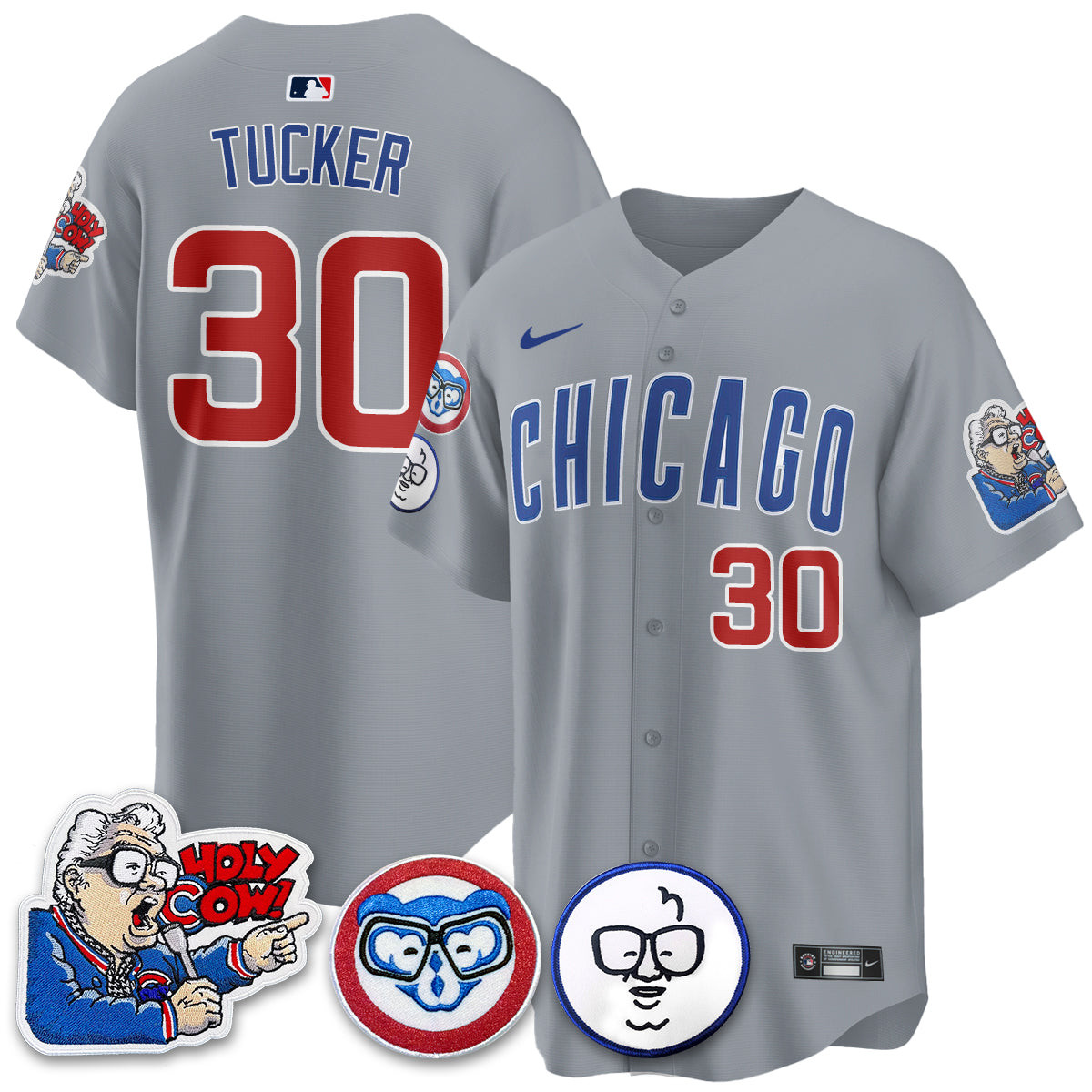 Kyle Tucker Men's Chicago Cubs Harry Caray Holy Cow Patch Premier Limited Gray Jersey - All Stitched