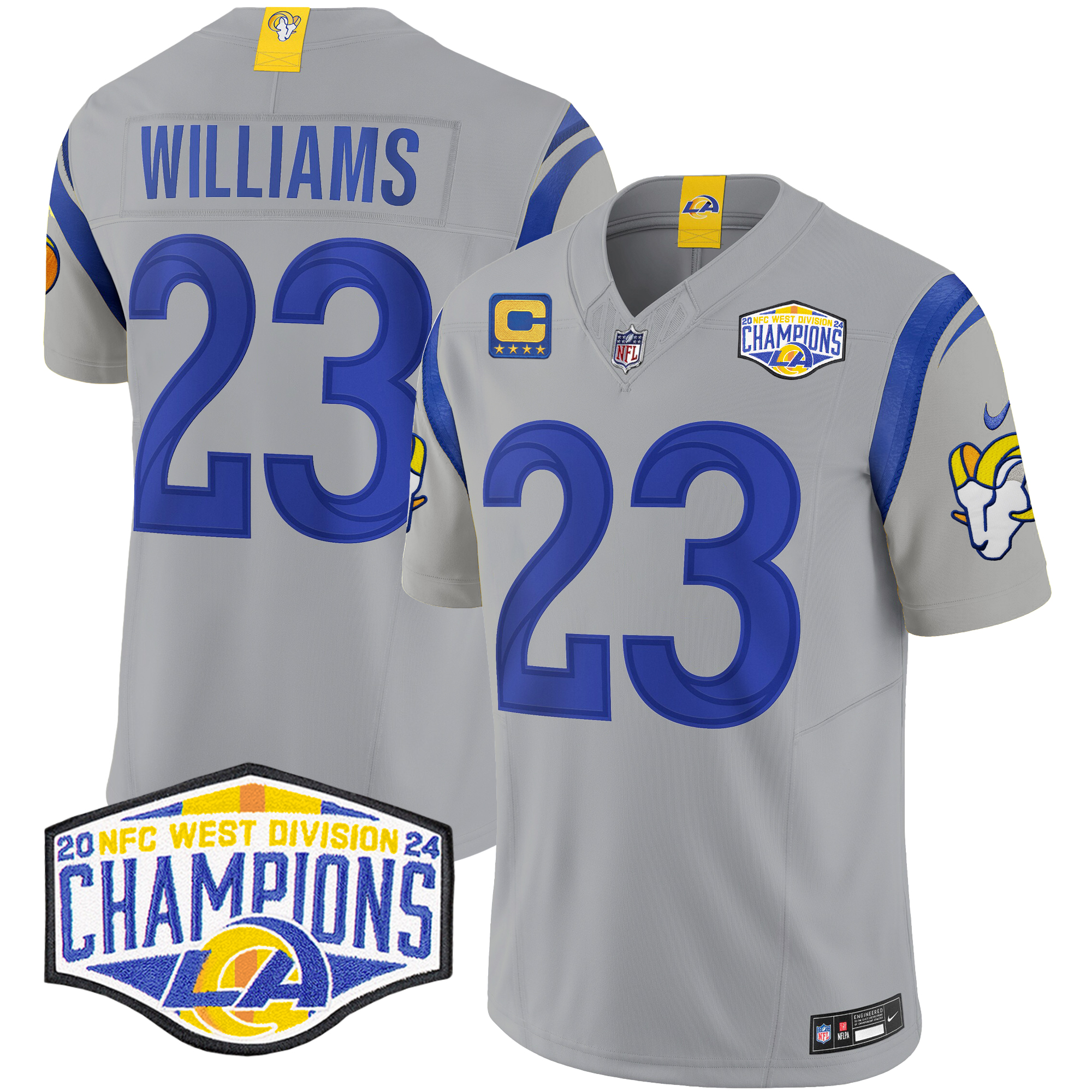 Kyren Williams Men's Los Angeles Rams 2024 NFC West Division Champions Vapor Limited Gray Jersey - All Stitched