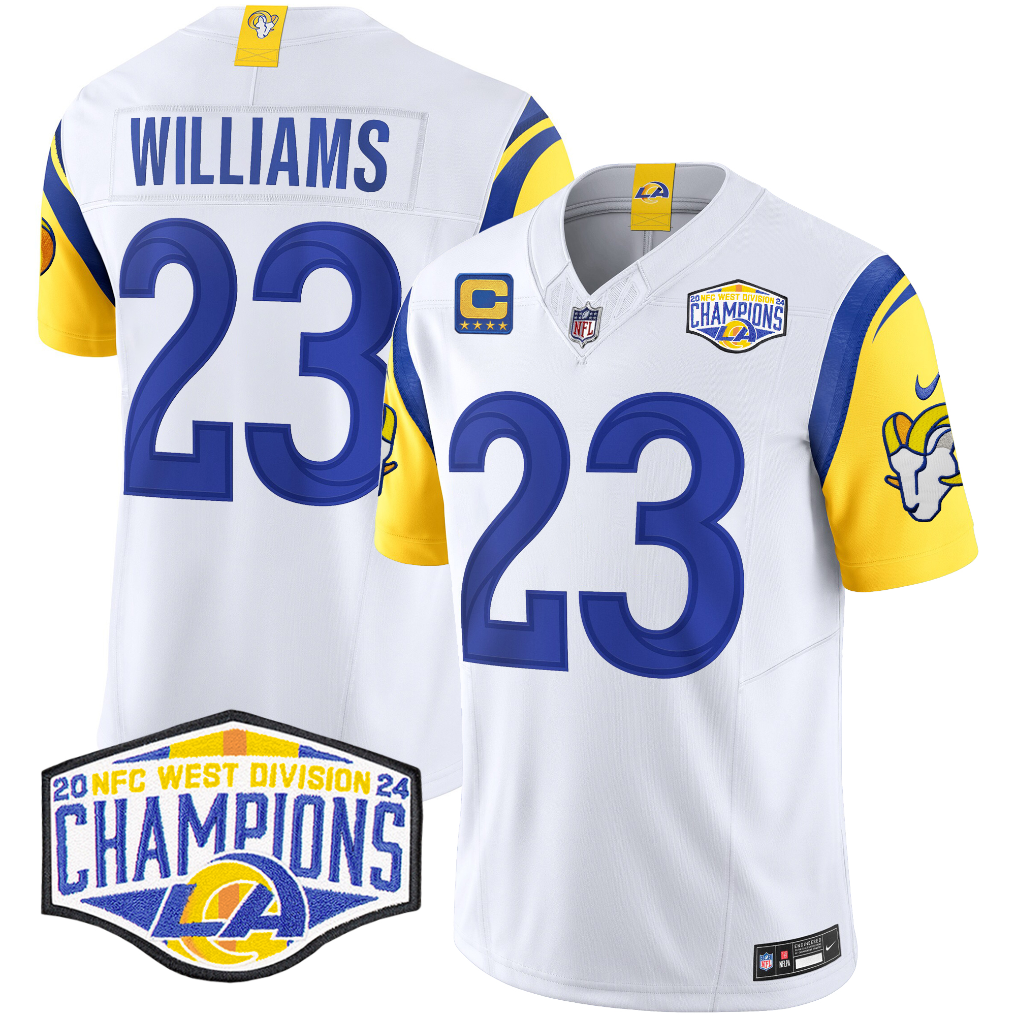 Kyren Williams Men's Los Angeles Rams 2024 NFC West Division Champions Vapor Limited White Jersey - All Stitched