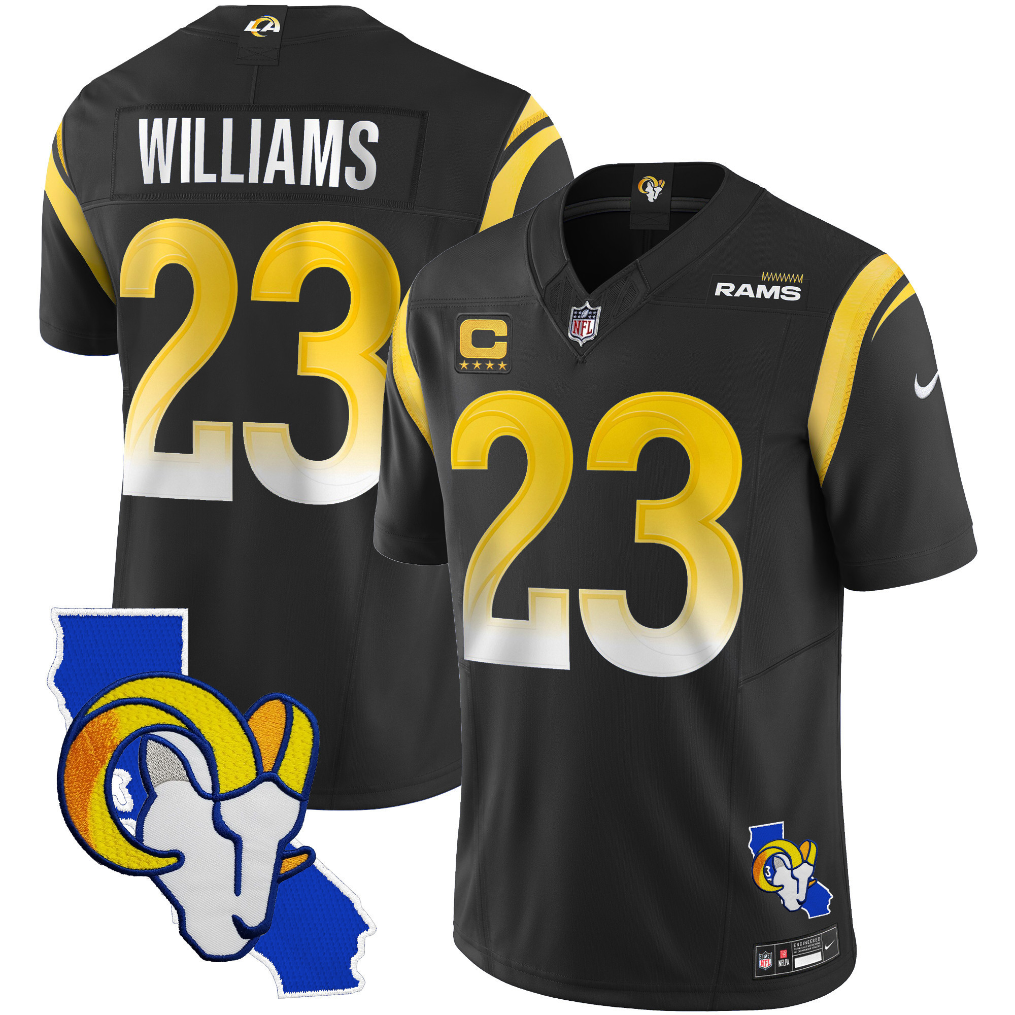 Kyren Williams Men's Los Angeles Rams California Patch Vapor Limited Black Jersey - All Stitched