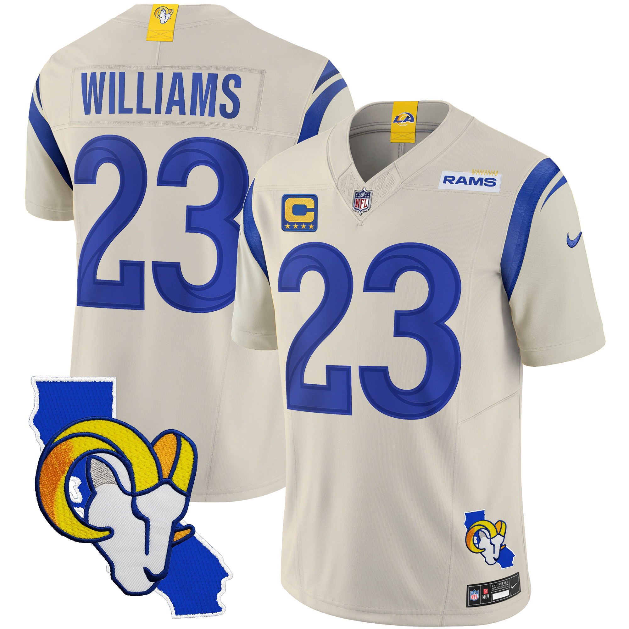Kyren Williams Men's Los Angeles Rams California Patch Vapor Limited Bone Jersey - All Stitched