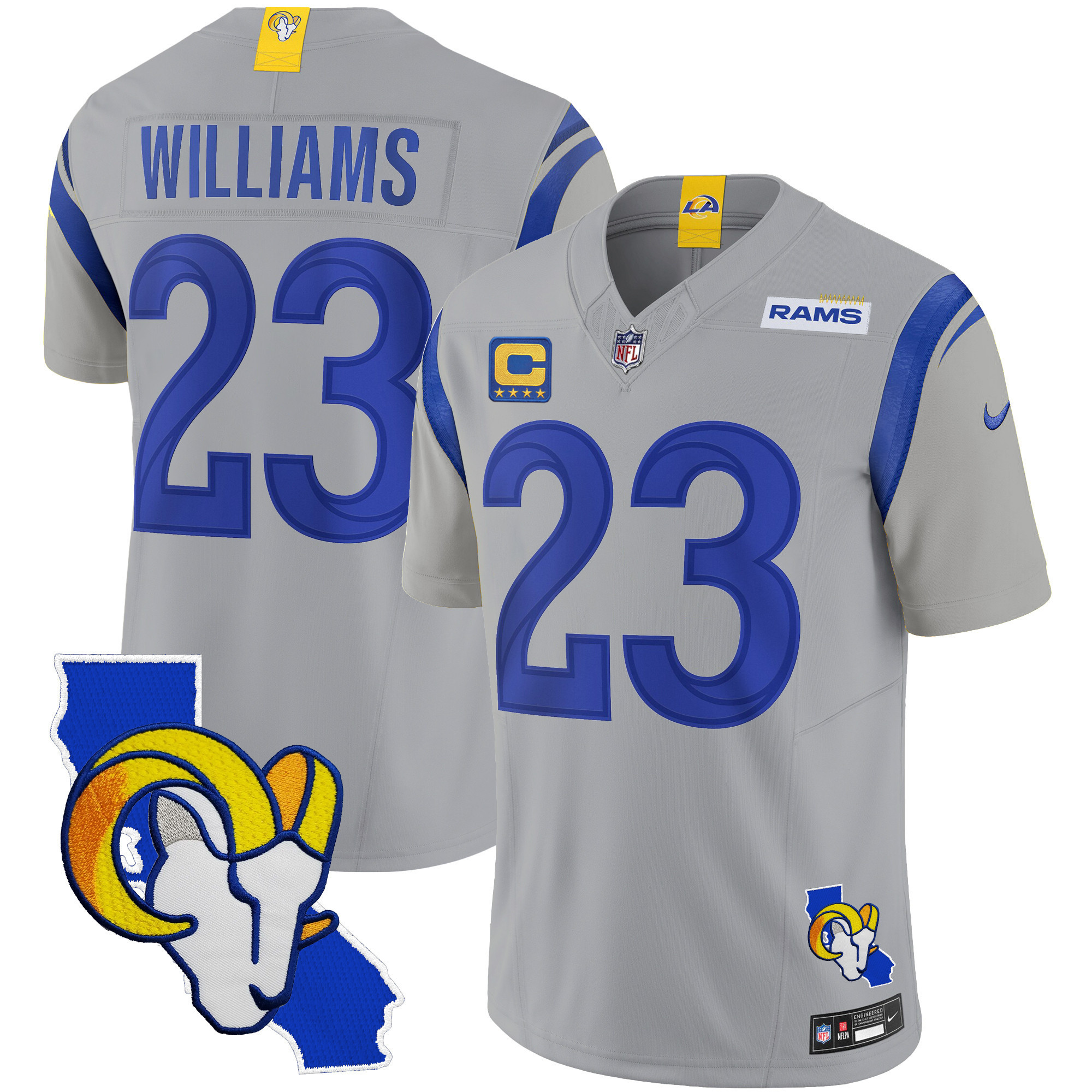 Kyren Williams Men's Los Angeles Rams California Patch Vapor Limited Gray Jersey - All Stitched