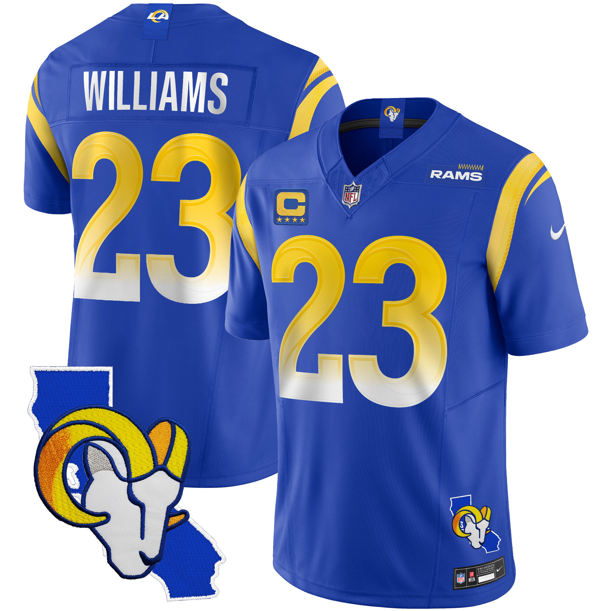 Kyren Williams Men's Los Angeles Rams California Patch Vapor Limited Royal Jersey - All Stitched