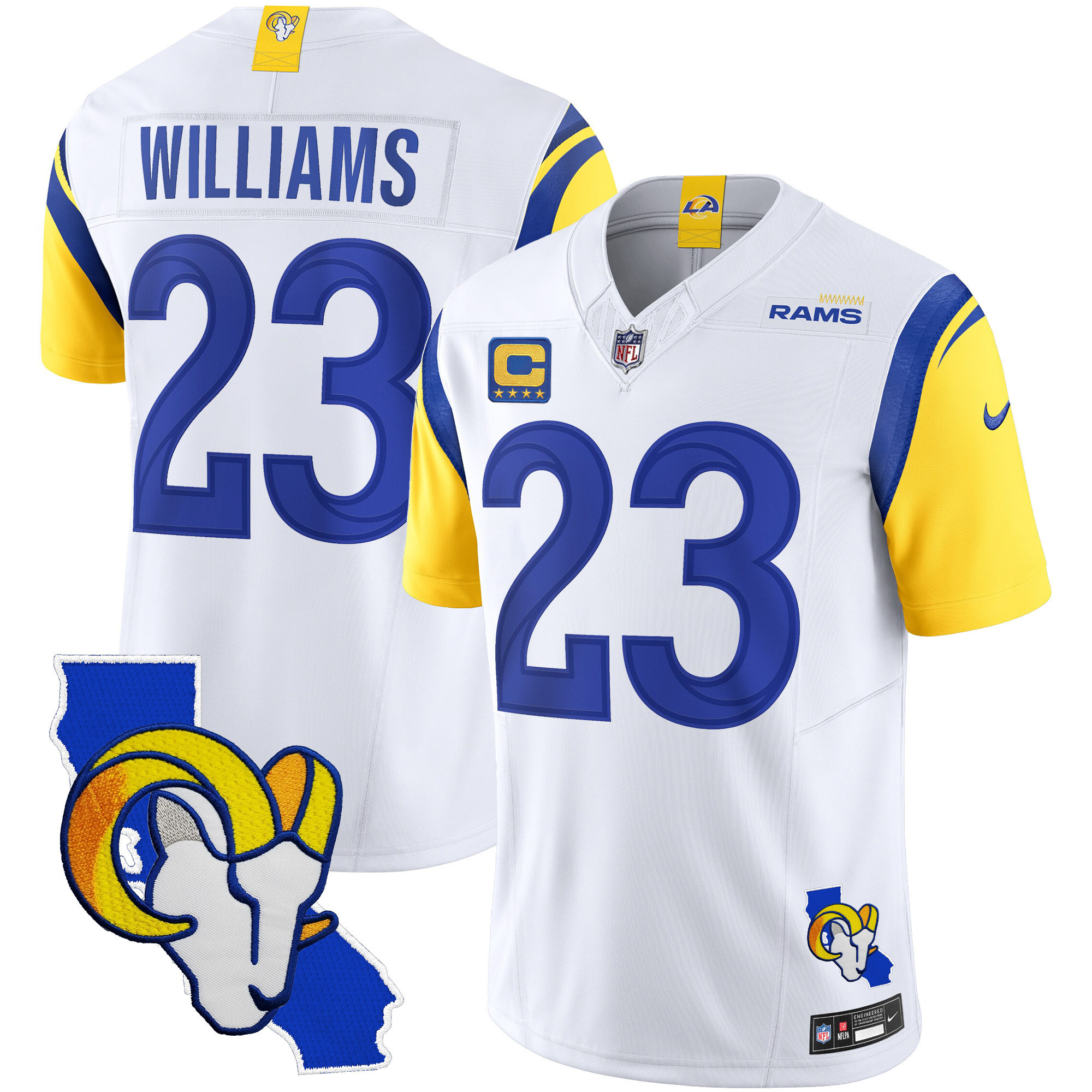 Kyren Williams Men's Los Angeles Rams California Patch Vapor Limited White Jersey - All Stitched