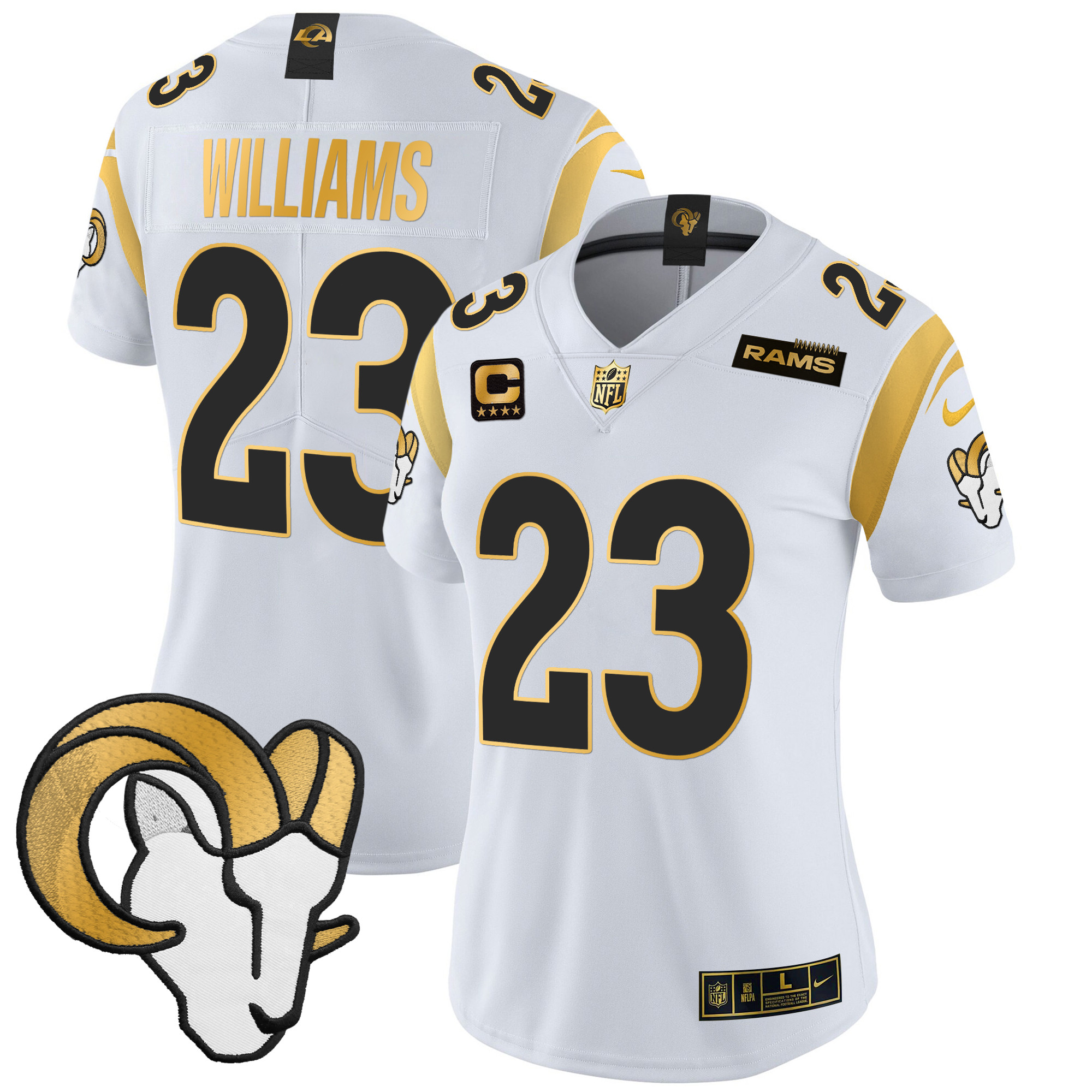 Kyren Williams Women's Los Angeles Rams 2024 Gold Vapor Limited White Gold Jersey - All Stitched