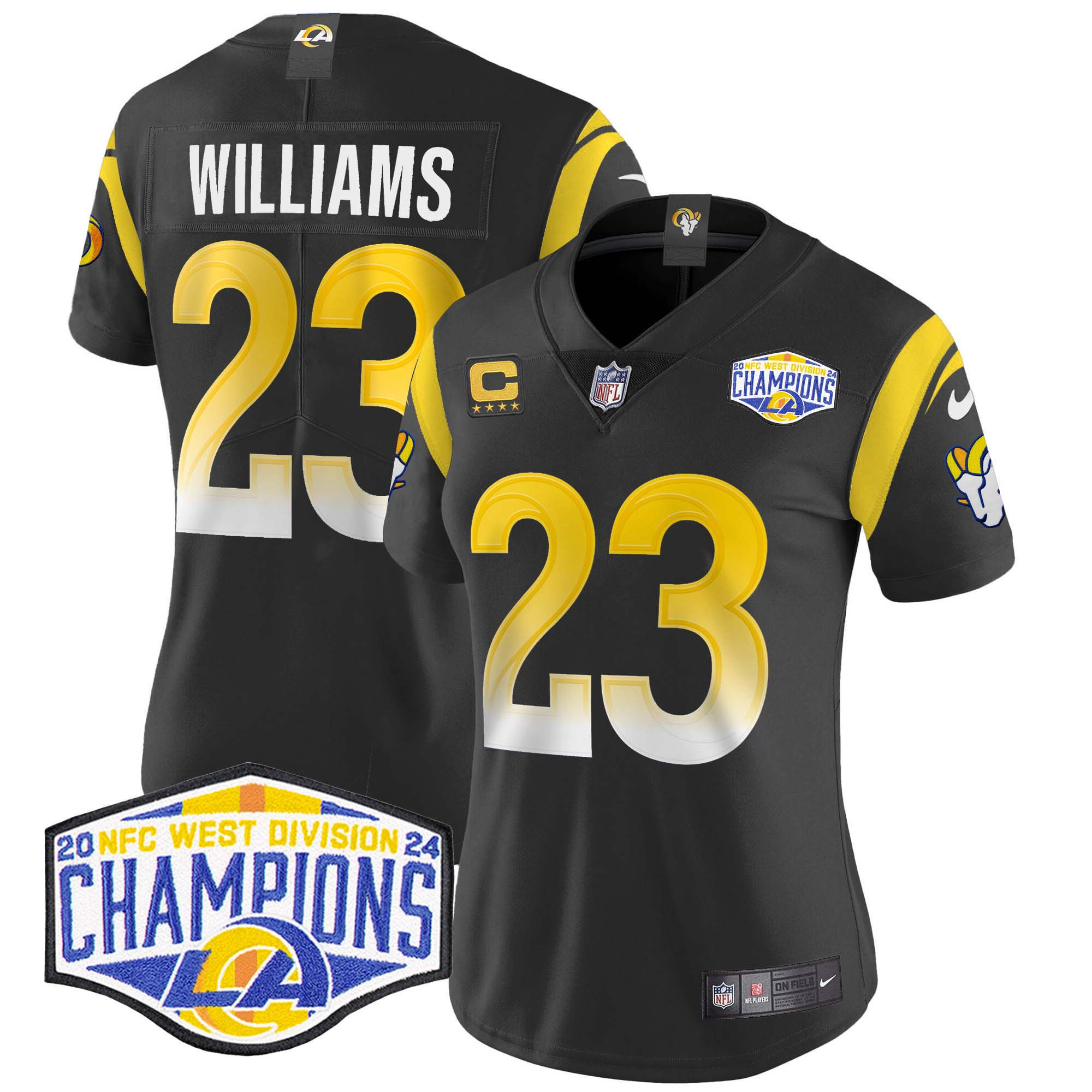 Kyren Williams Women's Los Angeles Rams 2024 NFC West Division Champions Vapor Limited Black Jersey - All Stitched