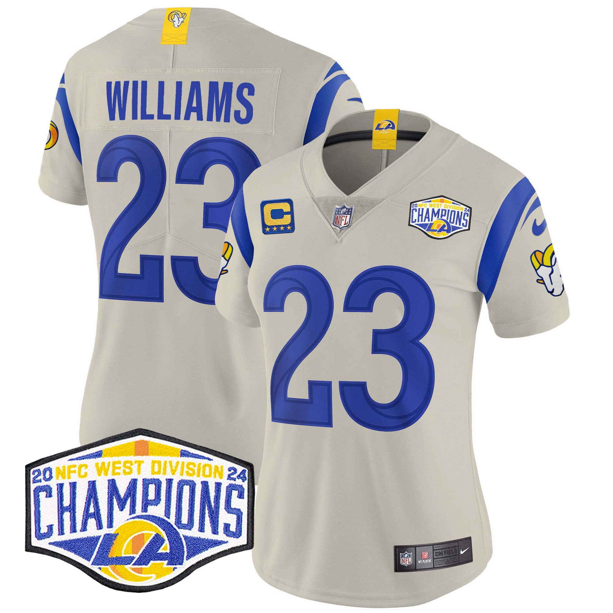 Kyren Williams Women's Los Angeles Rams 2024 NFC West Division Champions Vapor Limited Bone Jersey - All Stitched