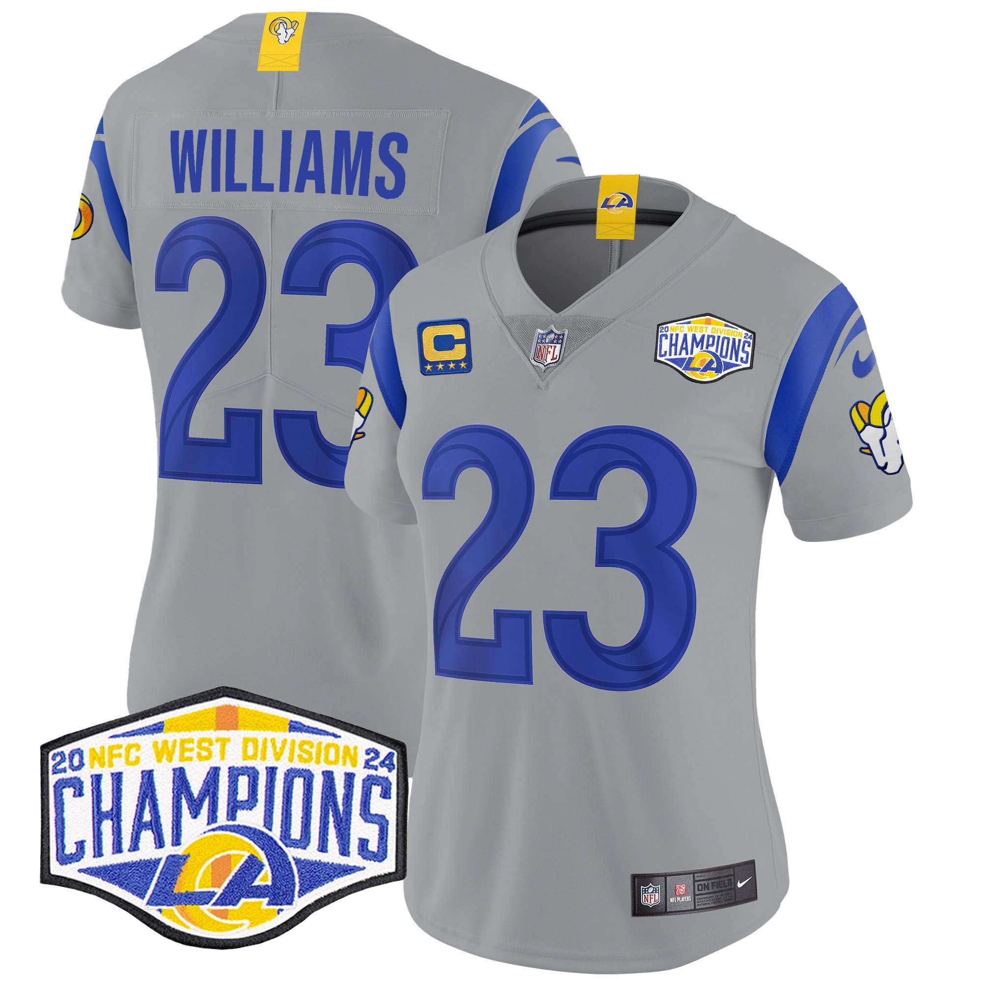 Kyren Williams Women's Los Angeles Rams 2024 NFC West Division Champions Vapor Limited Gray Jersey - All Stitched