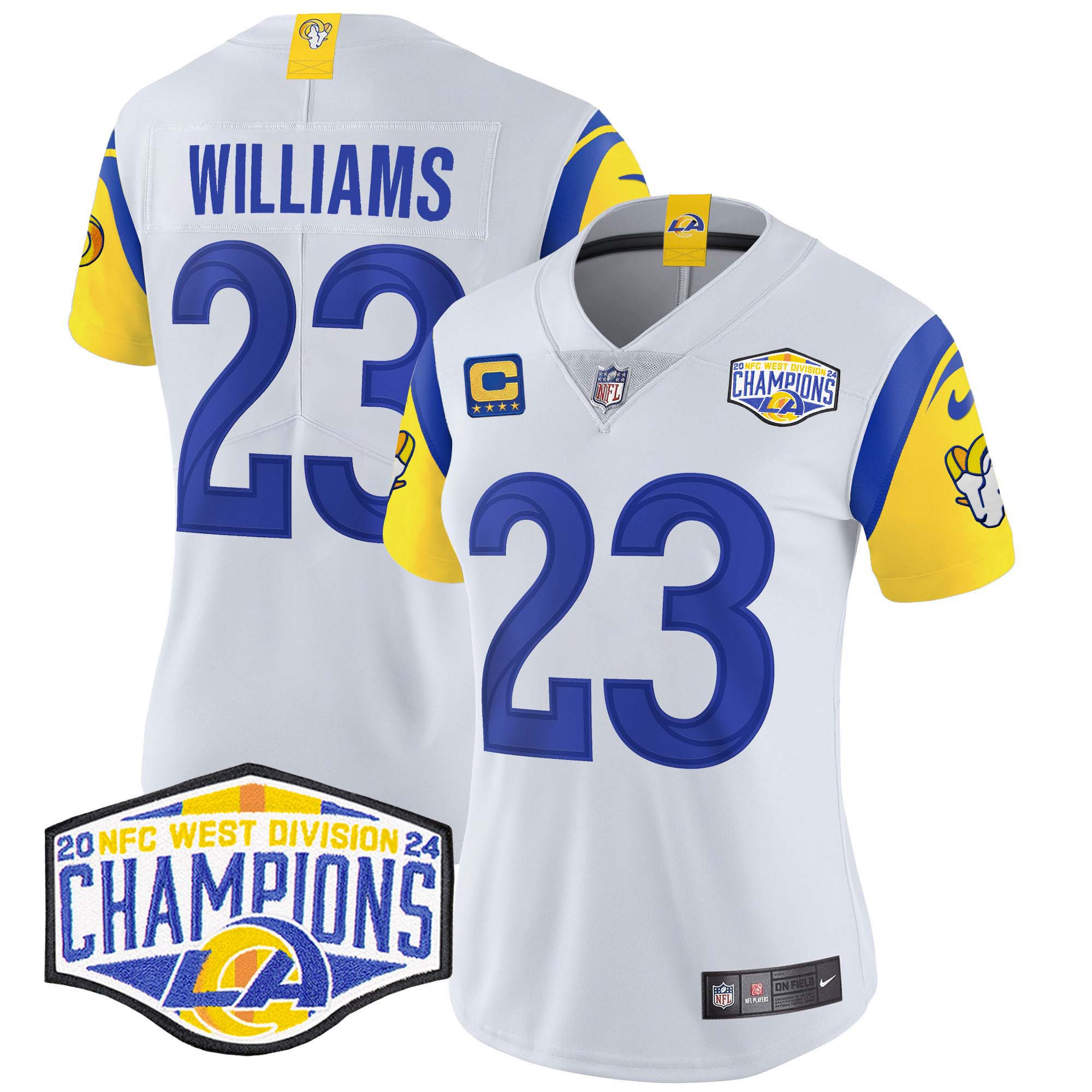 Kyren Williams Women's Los Angeles Rams 2024 NFC West Division Champions Vapor Limited White Jersey - All Stitched