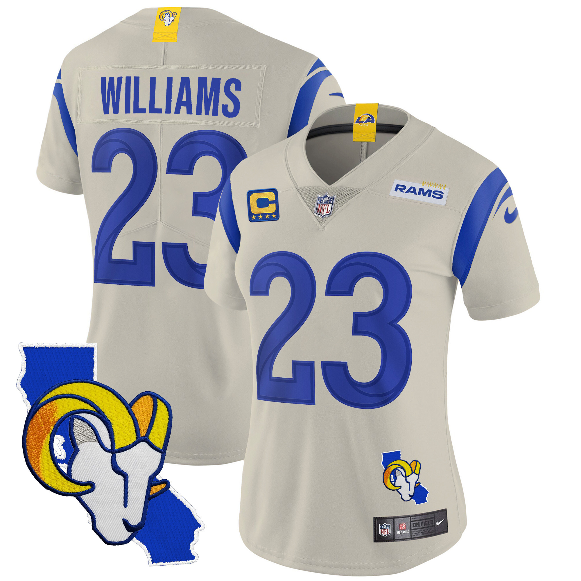 Kyren Williams Women's Los Angeles Rams California Patch Vapor Limited Bone Jersey - All Stitched