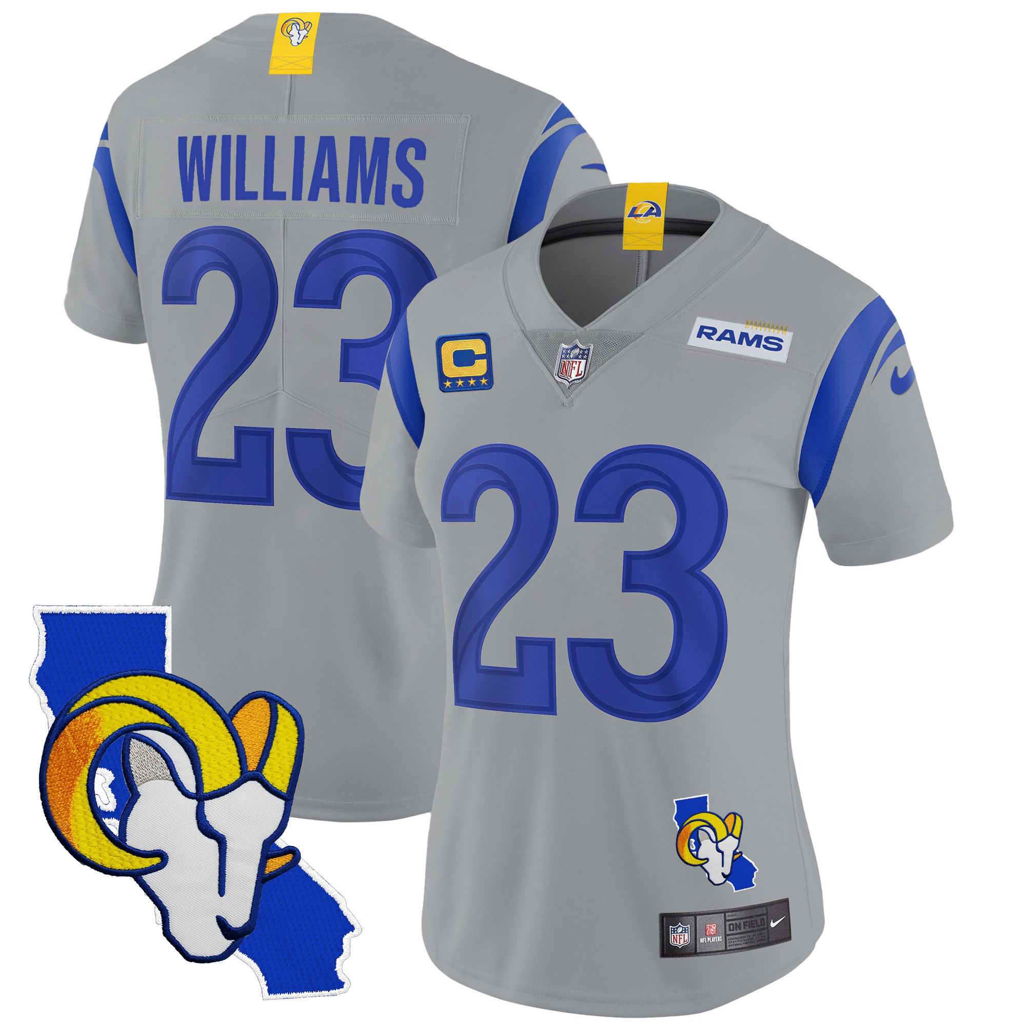 Kyren Williams Women's Los Angeles Rams California Patch Vapor Limited Gray Jersey - All Stitched