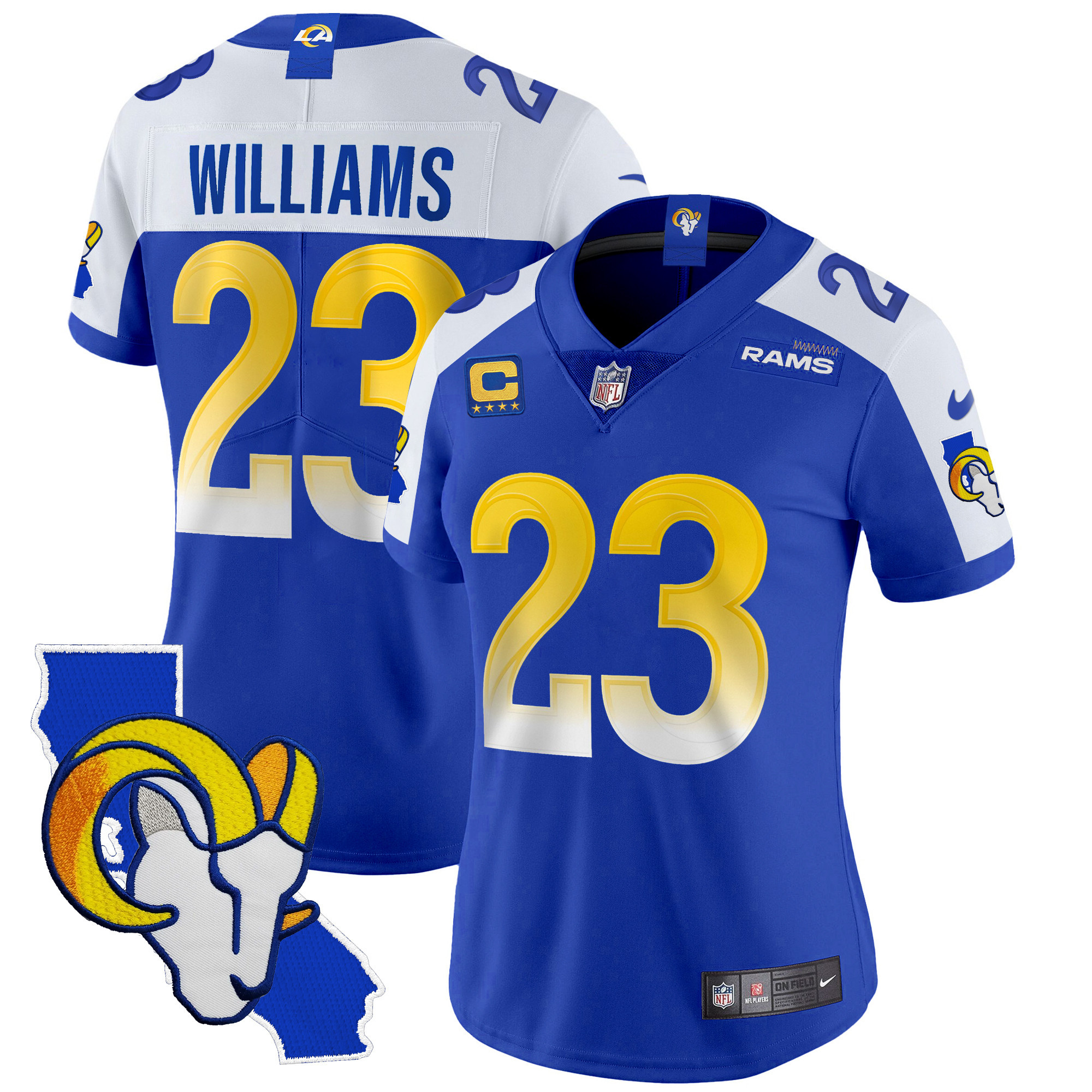Kyren Williams Women's Los Angeles Rams California Patch Vapor Limited Royal Alternate Jersey - All Stitched