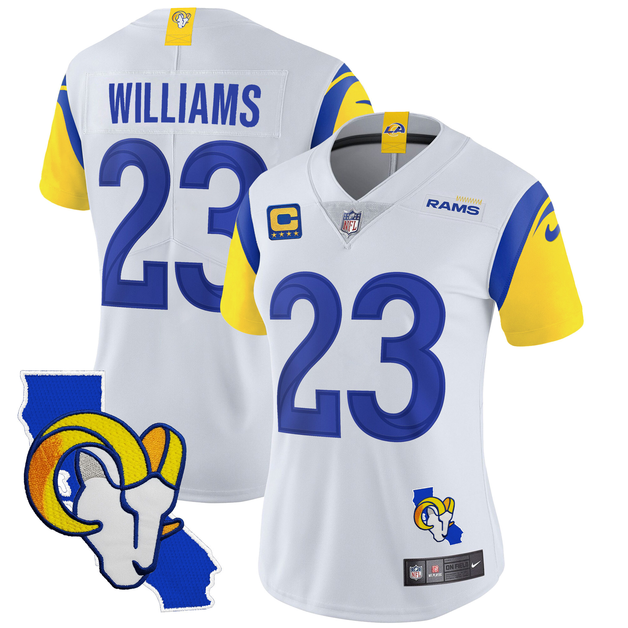 Kyren Williams Women's Los Angeles Rams California Patch Vapor Limited White Jersey - All Stitched