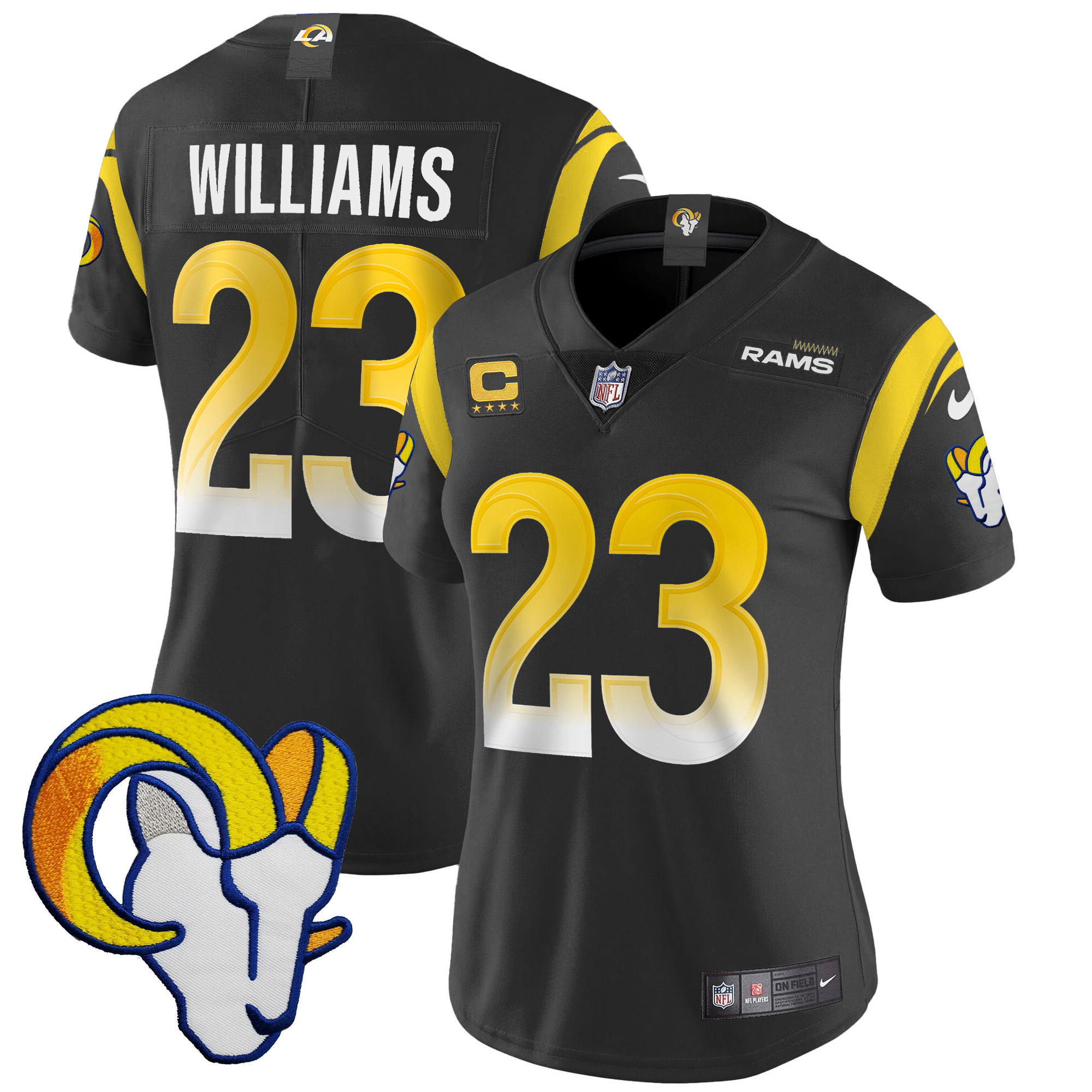 Kyren Williams Women's Los Angeles Rams Vapor Limited Black Jersey - All Stitched