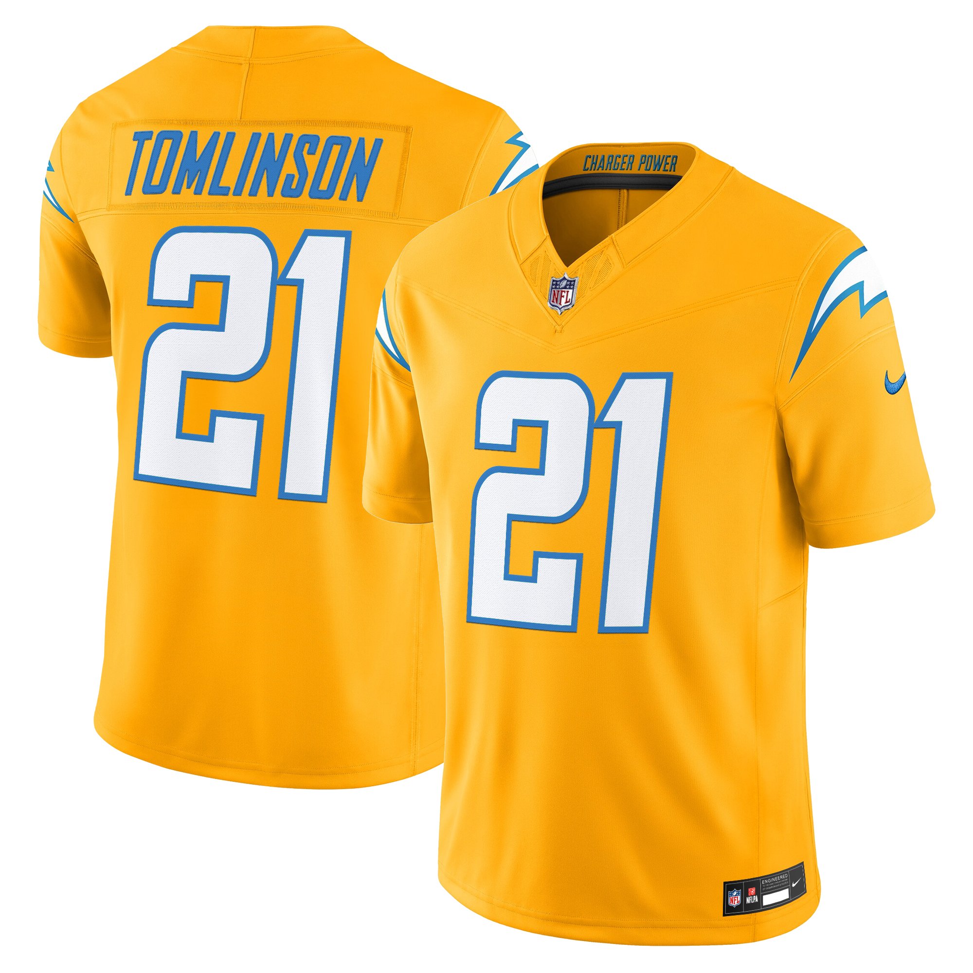 LaDainian Tomlinson Men's Los Angeles Chargers 2025 Alternate Charger Power Vapor Limited Gold Jersey - All Stitched