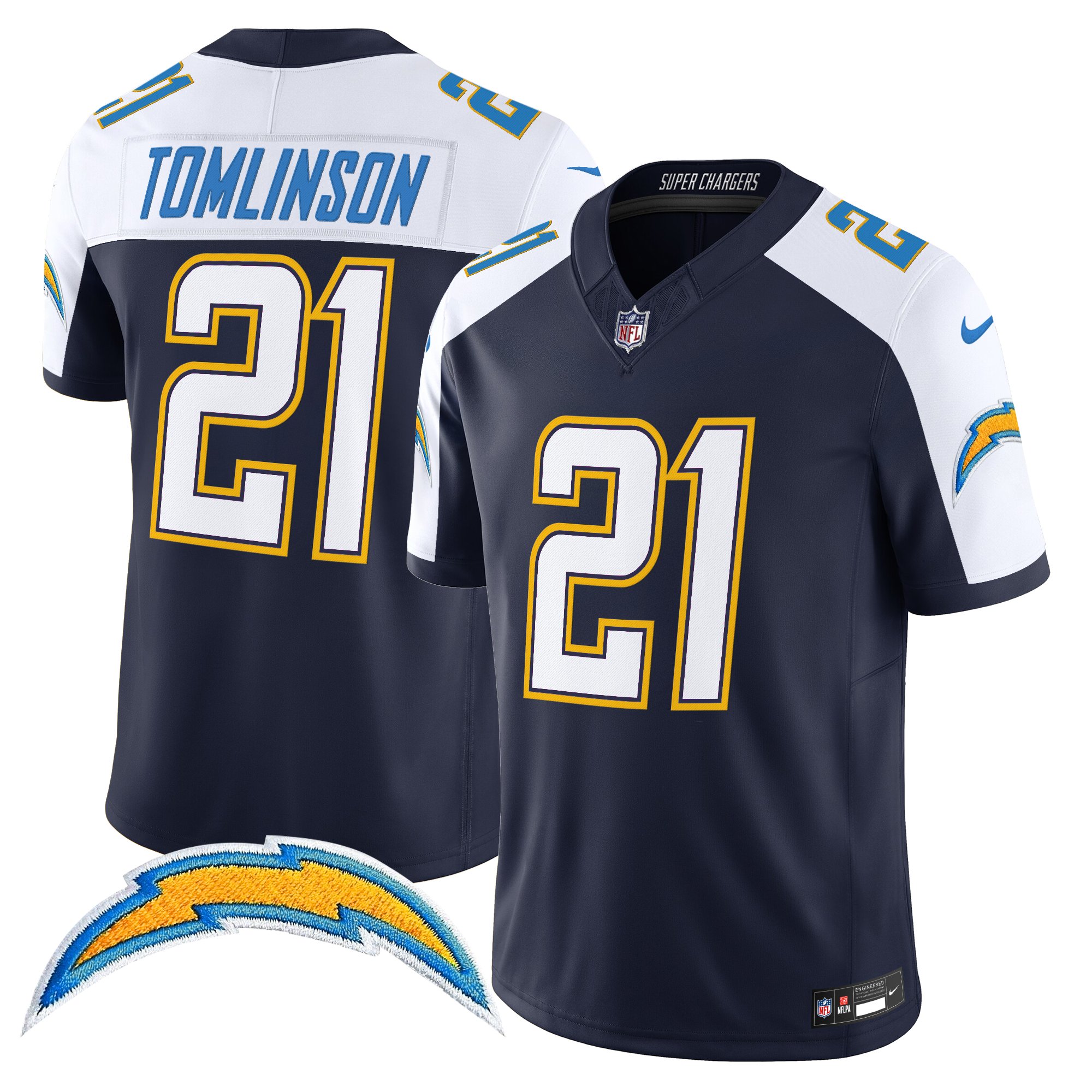 LaDainian Tomlinson Men's Los Angeles Chargers 2025 Alternate Charger Power Vapor Limited Navy Alternate Jersey - All Stitched