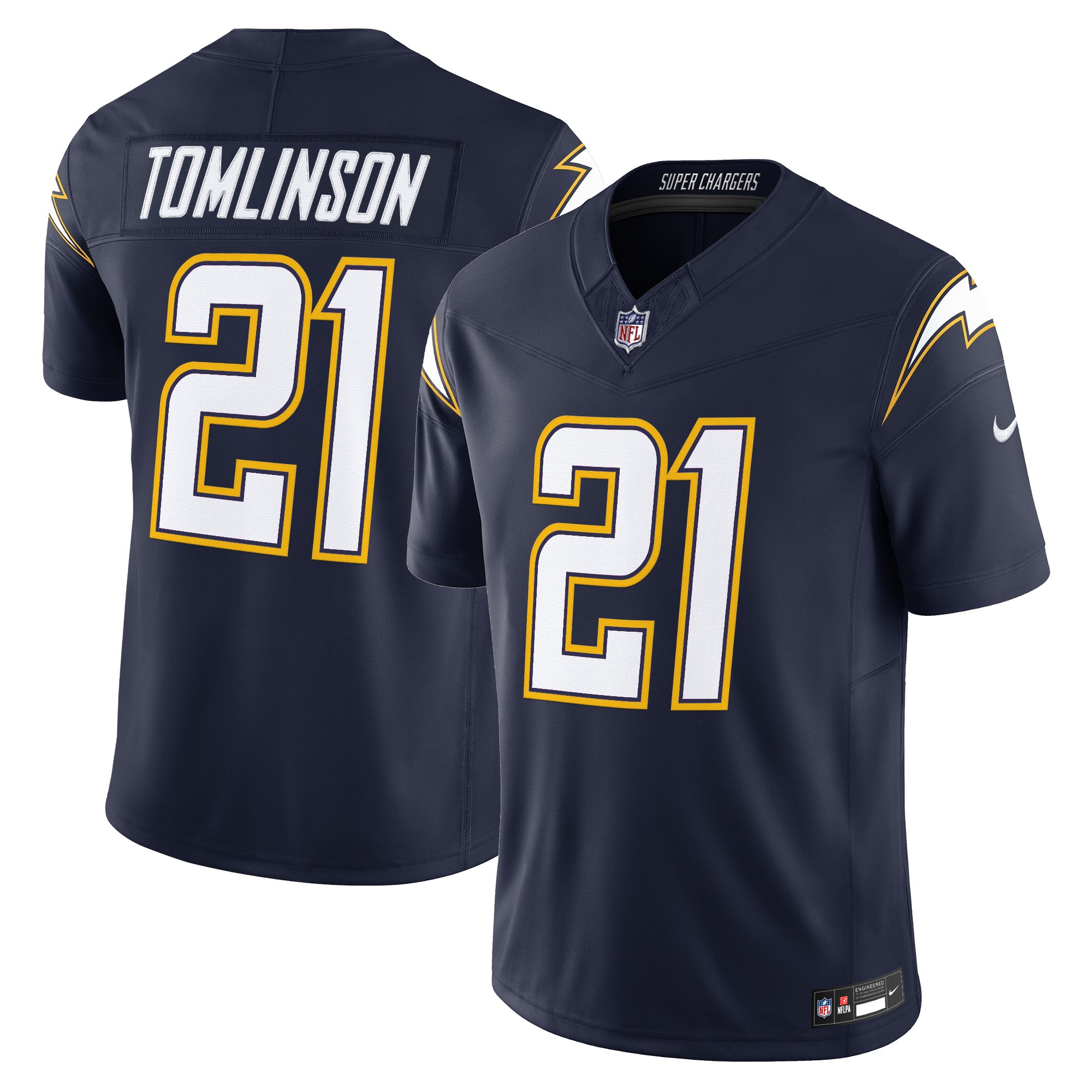 LaDainian Tomlinson Men's Los Angeles Chargers 2025 Alternate Charger Power Vapor Limited Navy Jersey - All Stitched