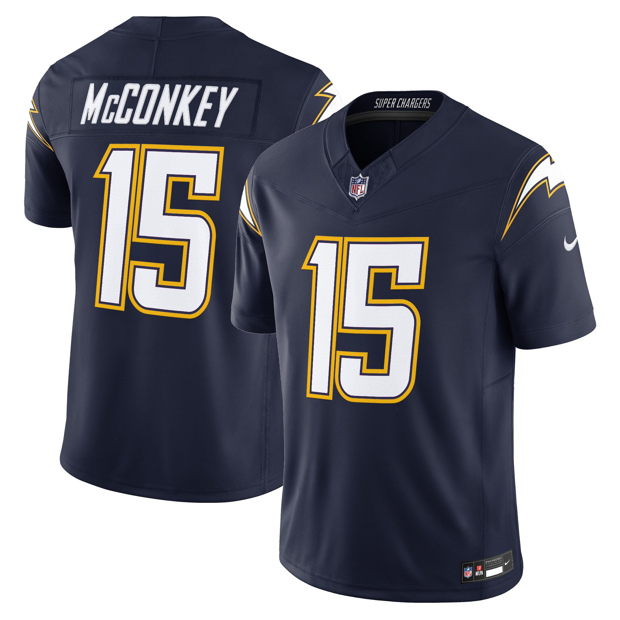 Ladd McConkey Men's Los Angeles Chargers 2025 Alternate Charger Power Vapor Limited Navy Jersey - All Stitched