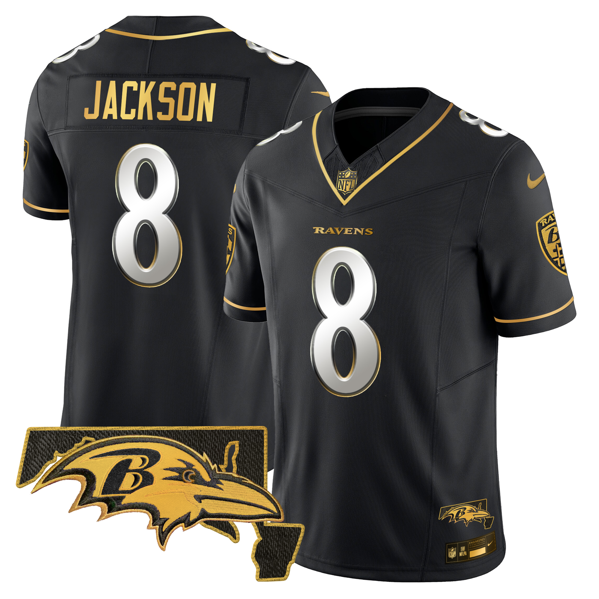 Lamar Jackson Men's Baltimore Ravens 2024 Gold Vapor Limited Black Limited Jersey - All Stitched