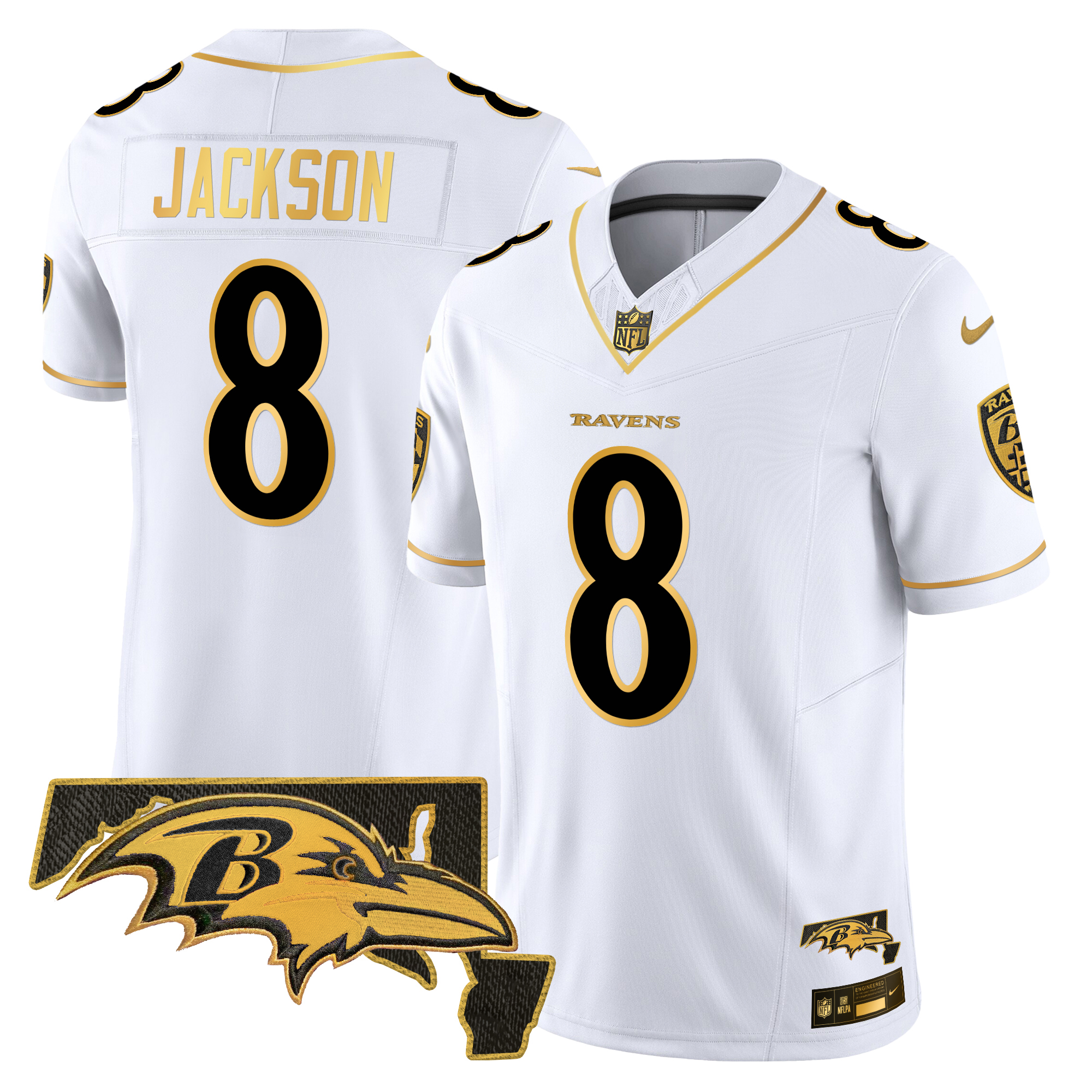 Lamar Jackson Men's Baltimore Ravens 2024 Gold Vapor Limited White Gold Jersey - All Stitched