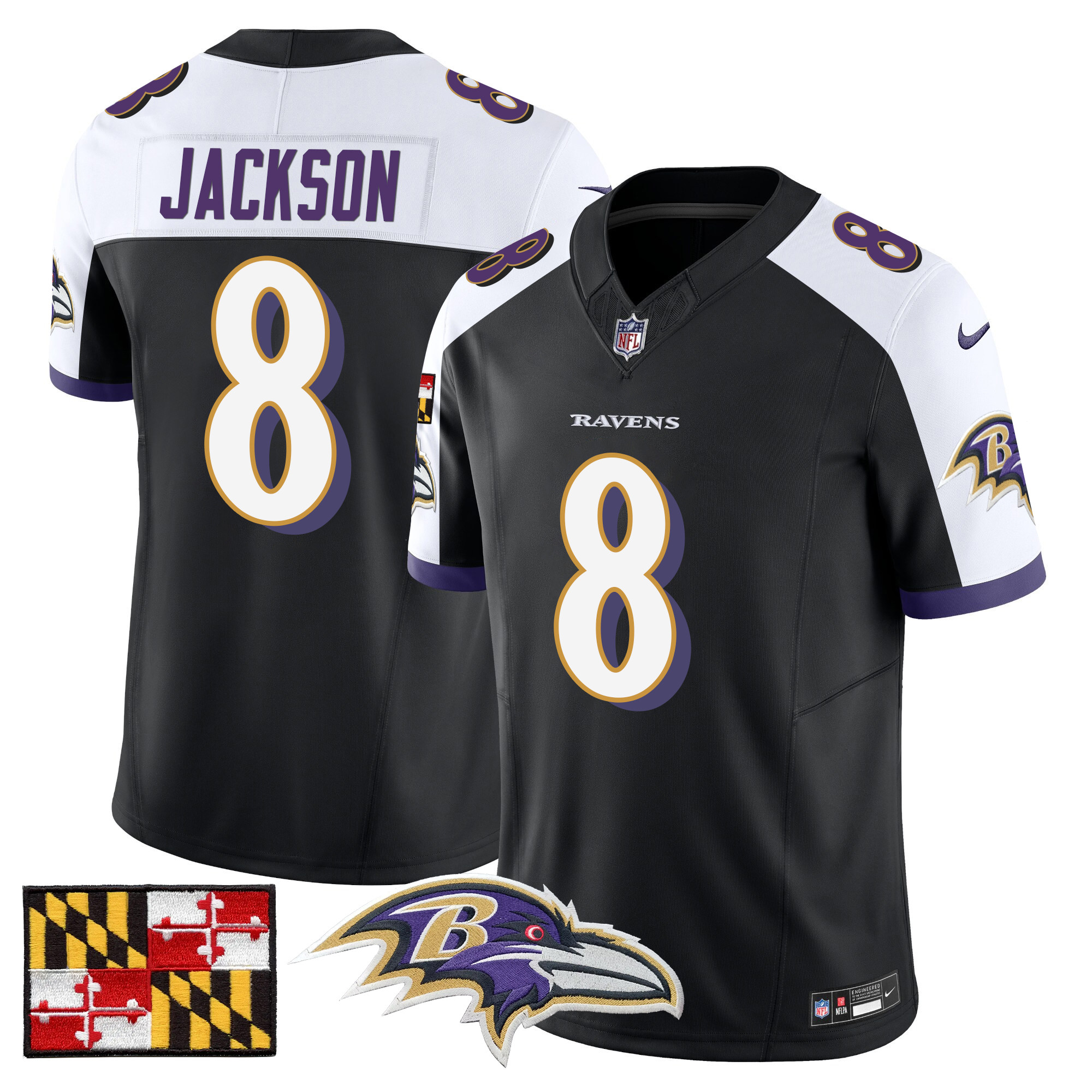 Lamar Jackson Men's Baltimore Ravens 2024 Maryland Flag Vapor Limited Black Alternate Jersey - All Stitched