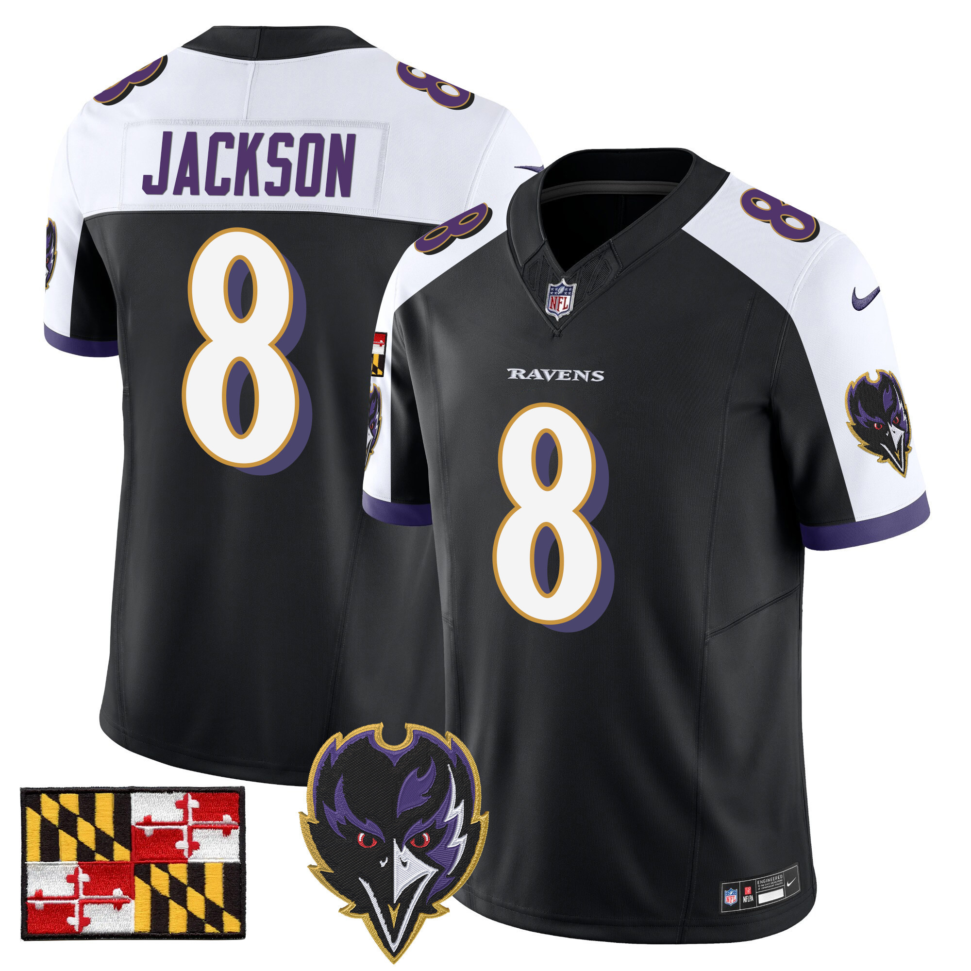 Lamar Jackson Men's Baltimore Ravens 2024 Maryland Flag Vapor Limited Black Alternate Jersey - All Stitched