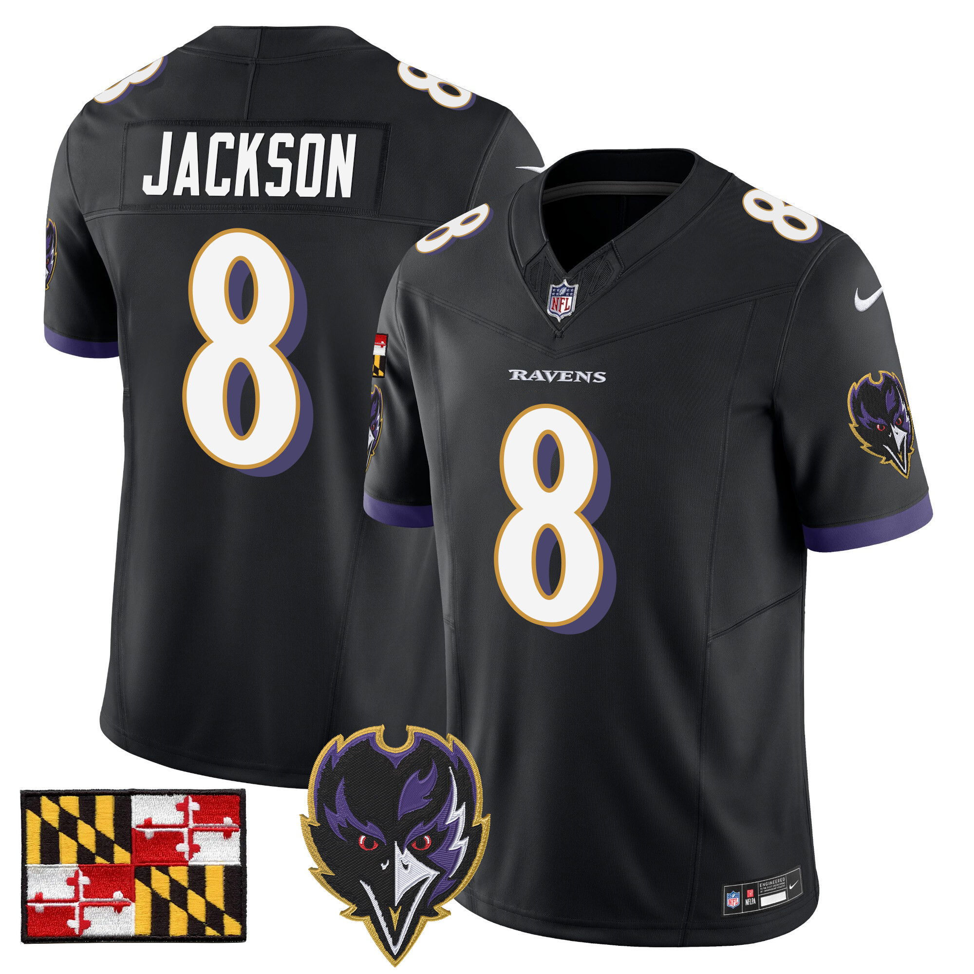 Lamar Jackson Men's Baltimore Ravens 2024 Maryland Flag Vapor Limited Black Jersey - All Stitched