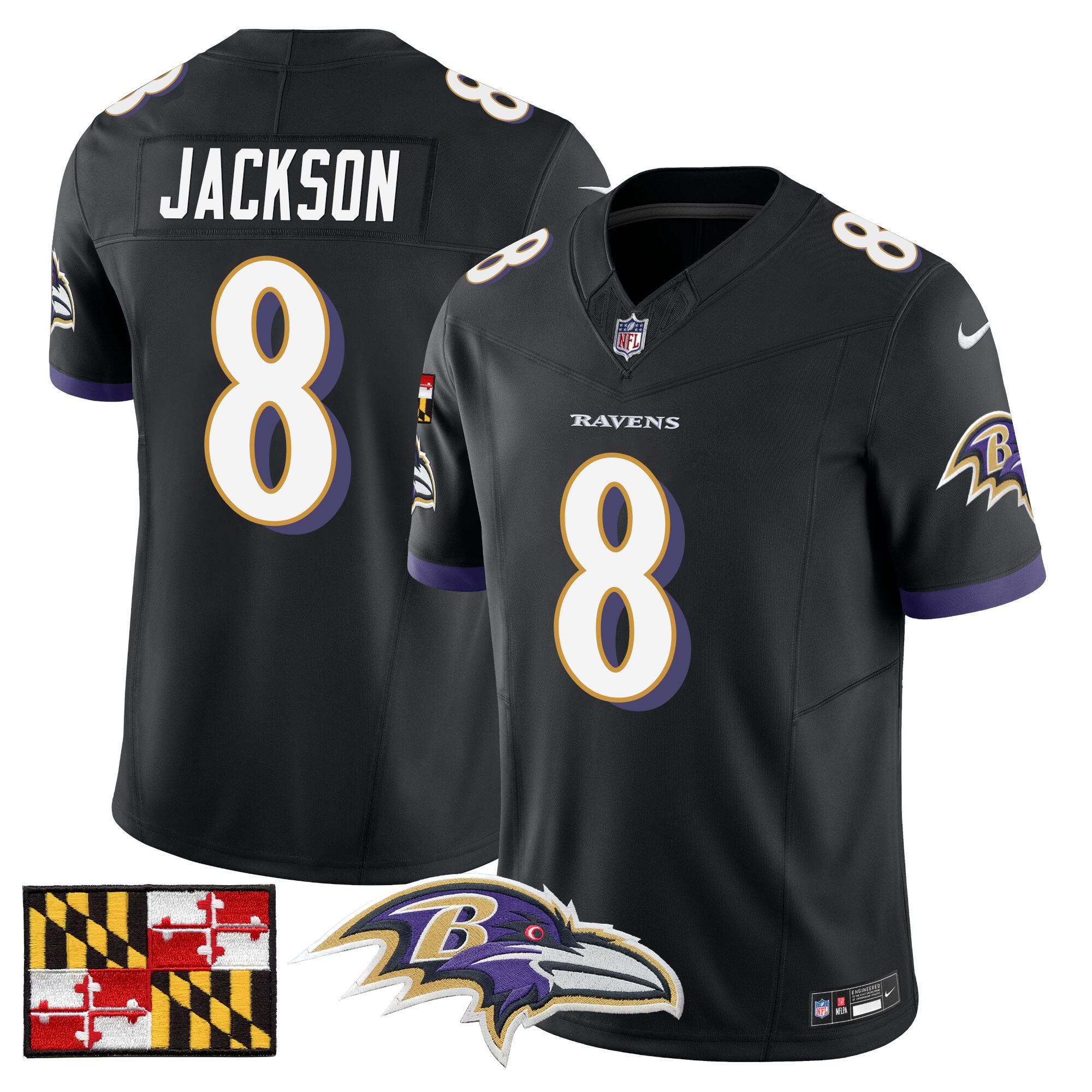 Lamar Jackson Men's Baltimore Ravens 2024 Maryland Flag Vapor Limited Black Jersey - All Stitched