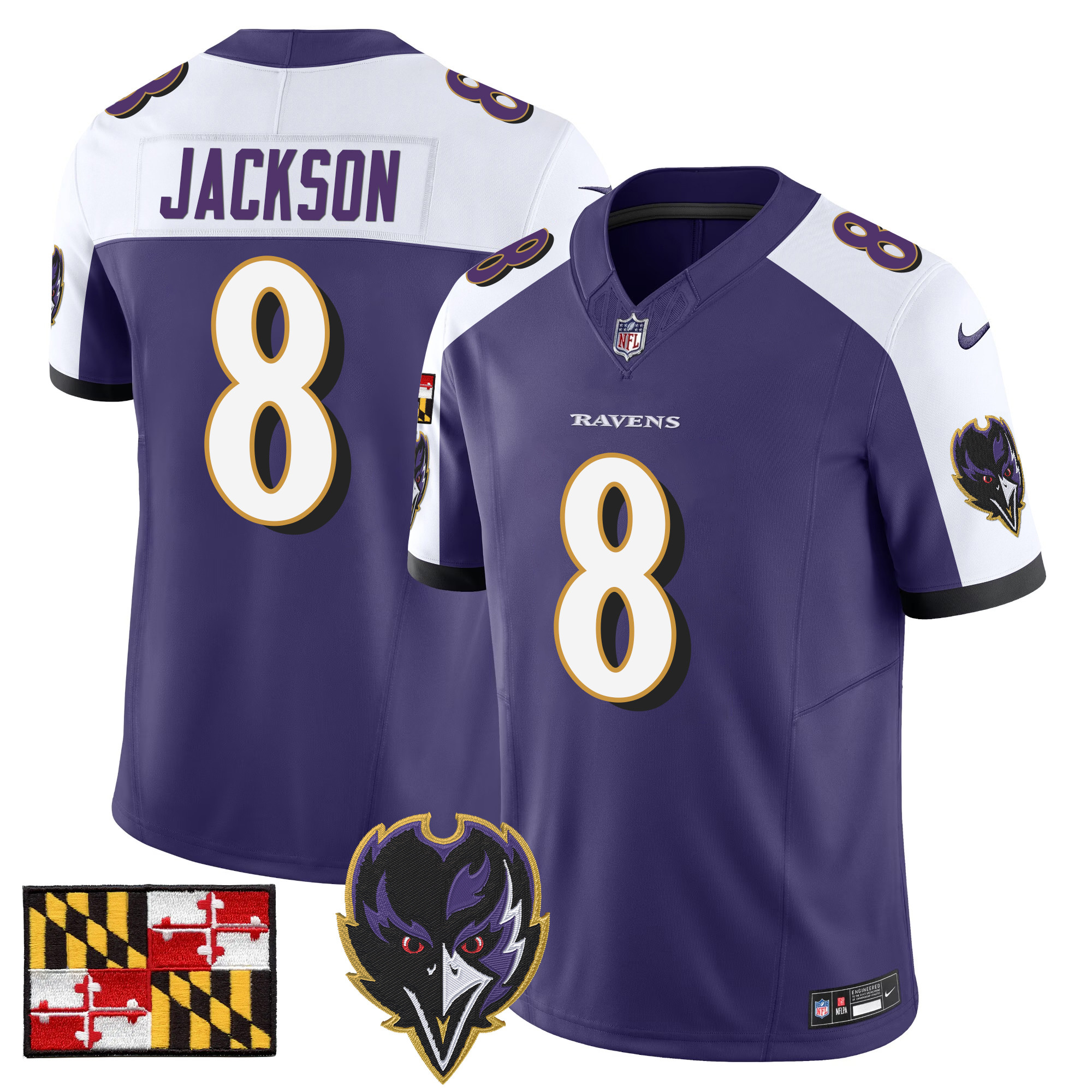 Lamar Jackson Men's Baltimore Ravens 2024 Maryland Flag Vapor Limited Purple Alternate Jersey - All Stitched