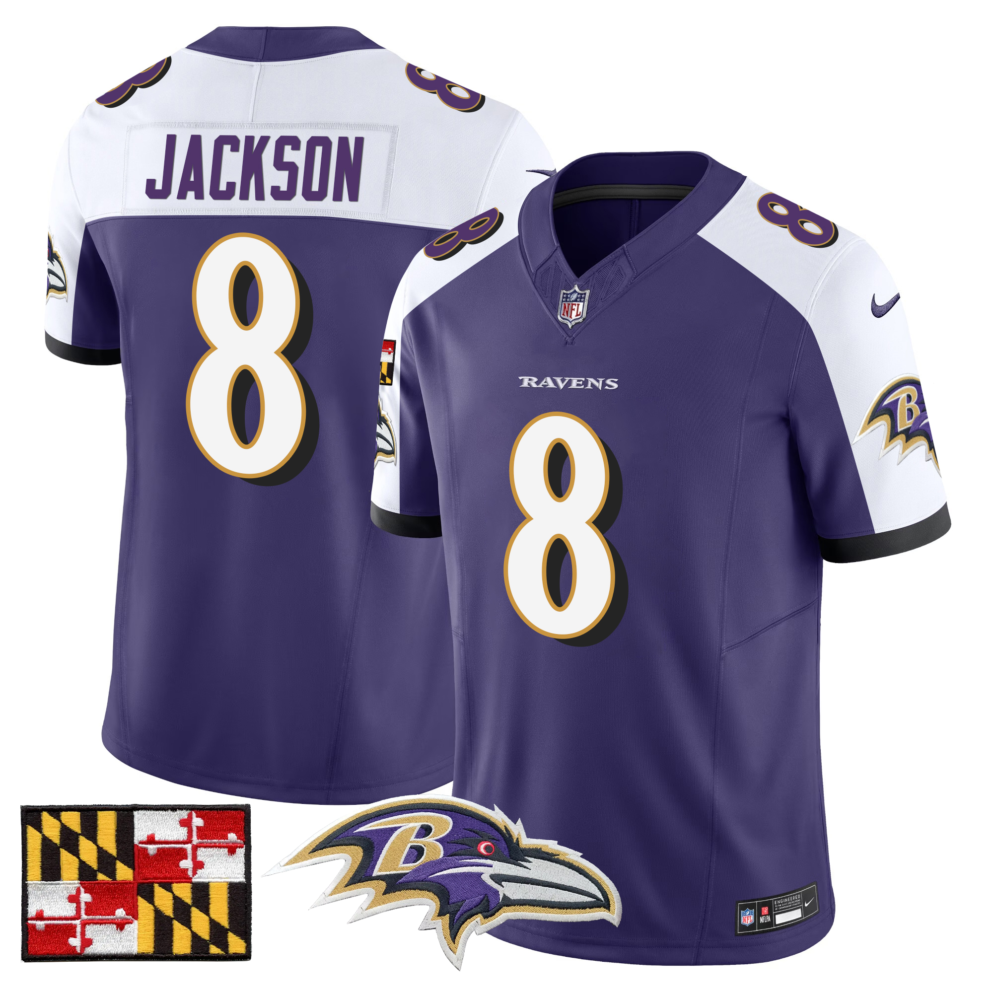 Lamar Jackson Men's Baltimore Ravens 2024 Maryland Flag Vapor Limited Purple Alternate Jersey - All Stitched