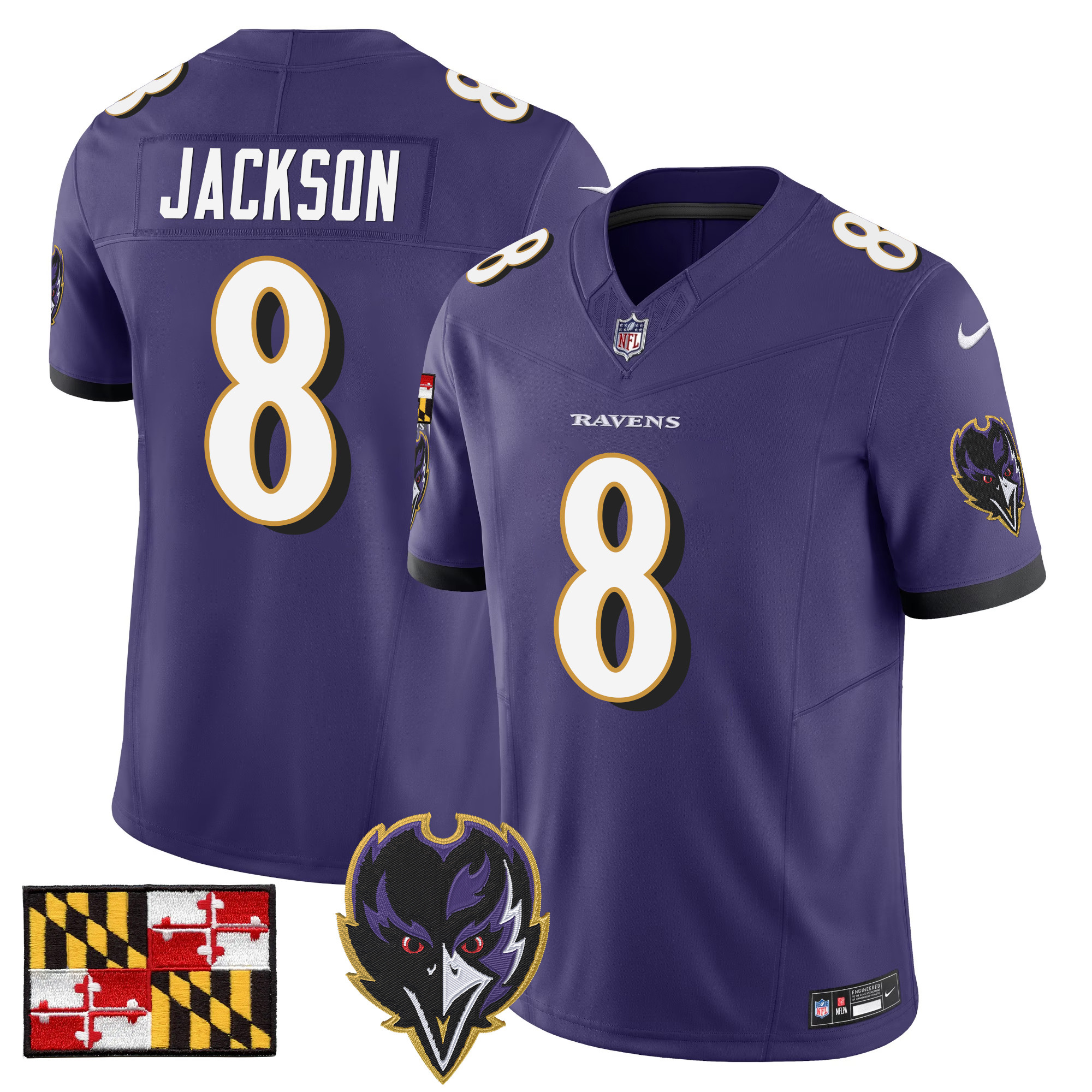 Lamar Jackson Men's Baltimore Ravens 2024 Maryland Flag Vapor Limited Purple Jersey - All Stitched