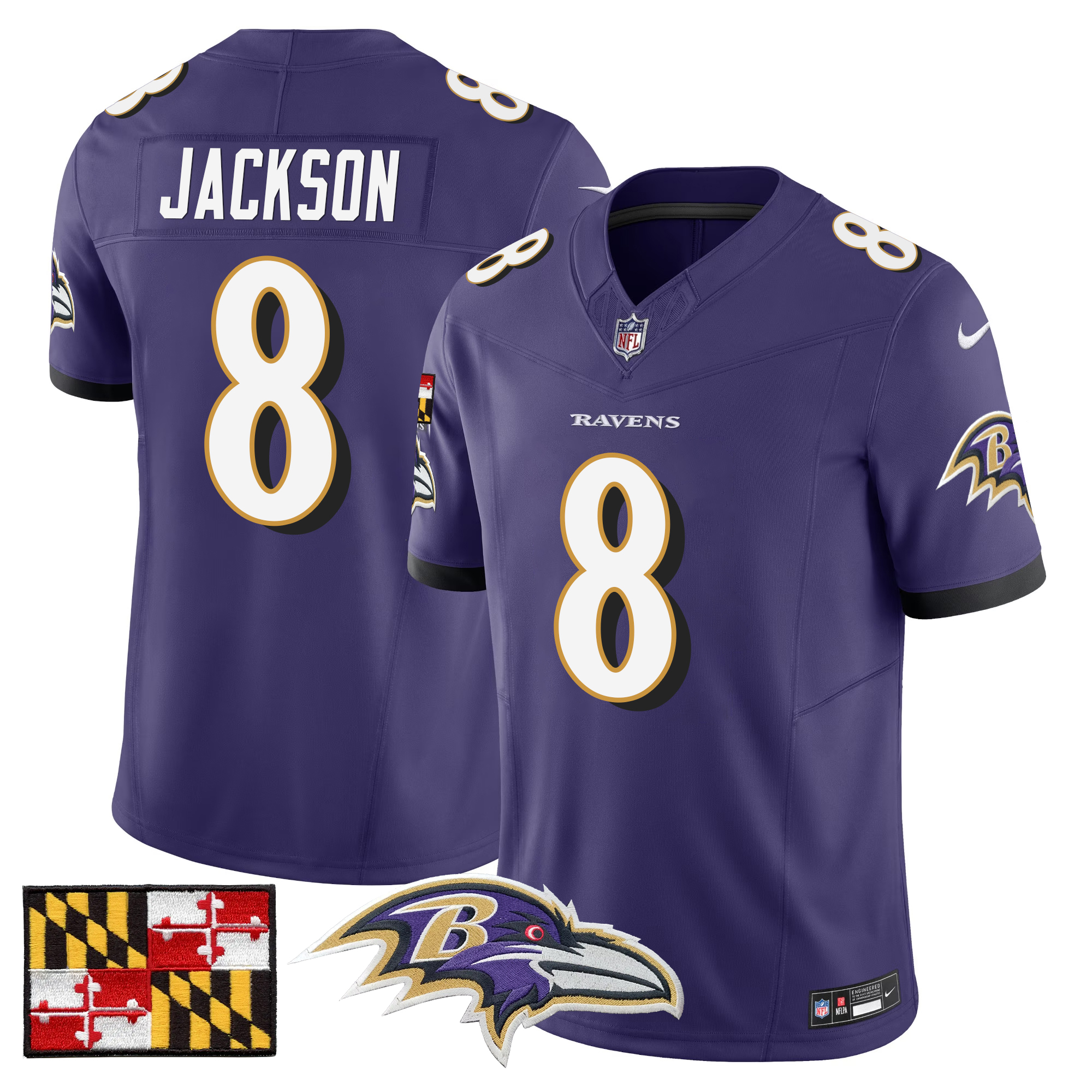 Lamar Jackson Men's Baltimore Ravens 2024 Maryland Flag Vapor Limited Purple Jersey - All Stitched