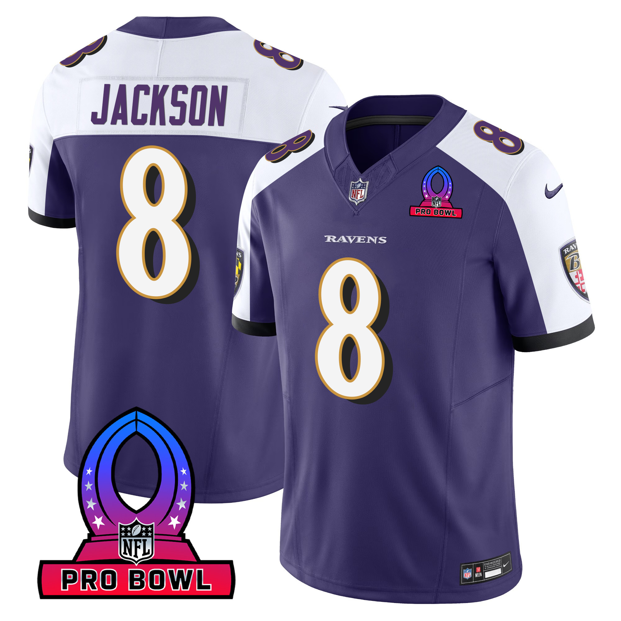 Lamar Jackson Men's Baltimore Ravens 2024 Pro Bowl Patch Vapor Purple Alternate Jersey - All Stitched