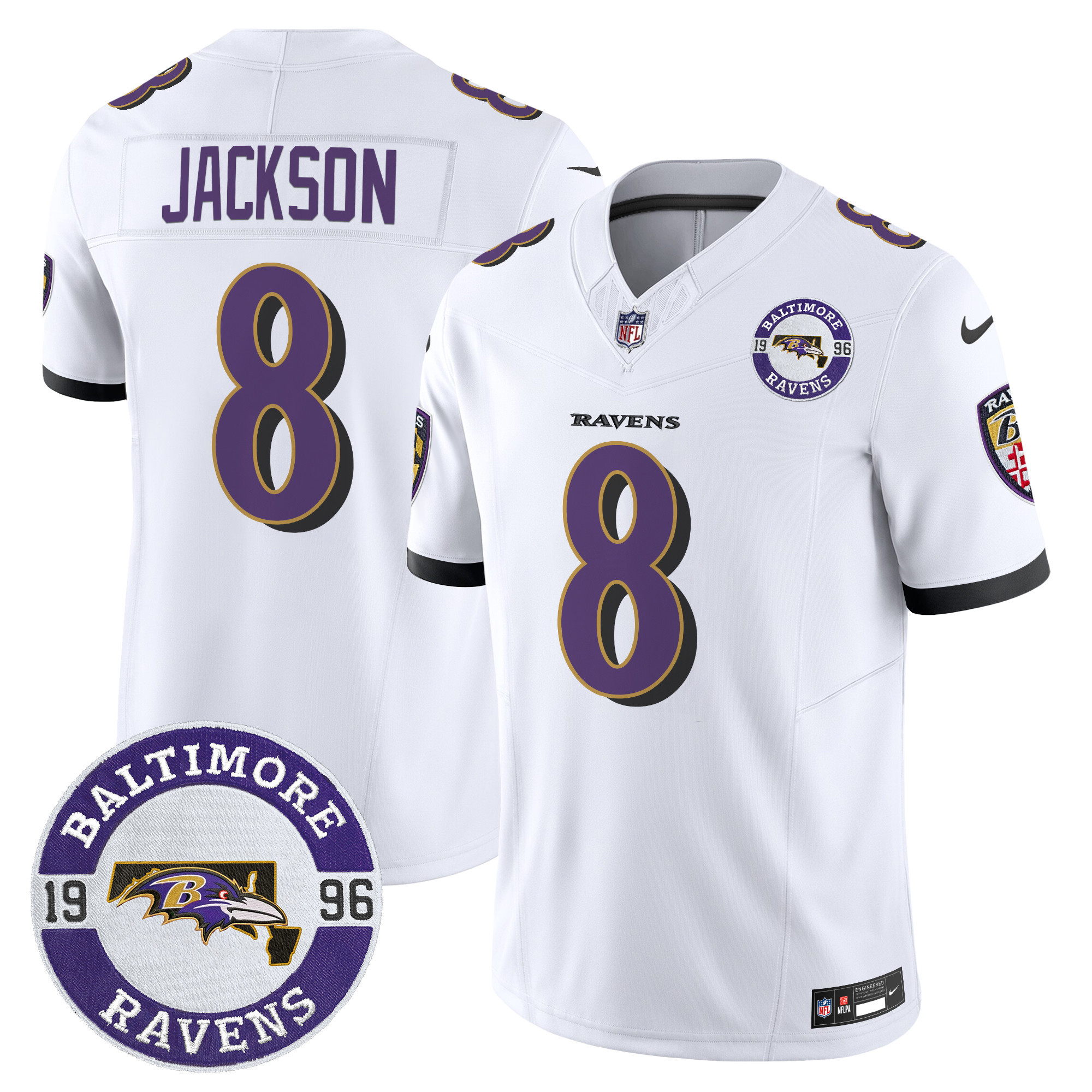 Lamar Jackson Men's Baltimore Ravens 2024 Vapor Limited White Jersey - All Stitched
