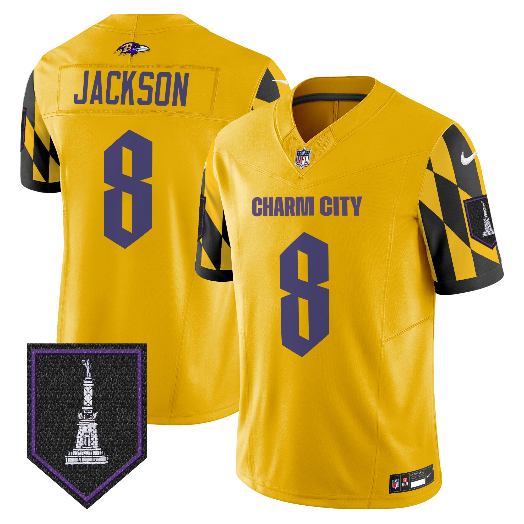 Lamar Jackson Men's Baltimore Ravens City Edition Patch Vapor Limited Gold Jersey - All Stitched