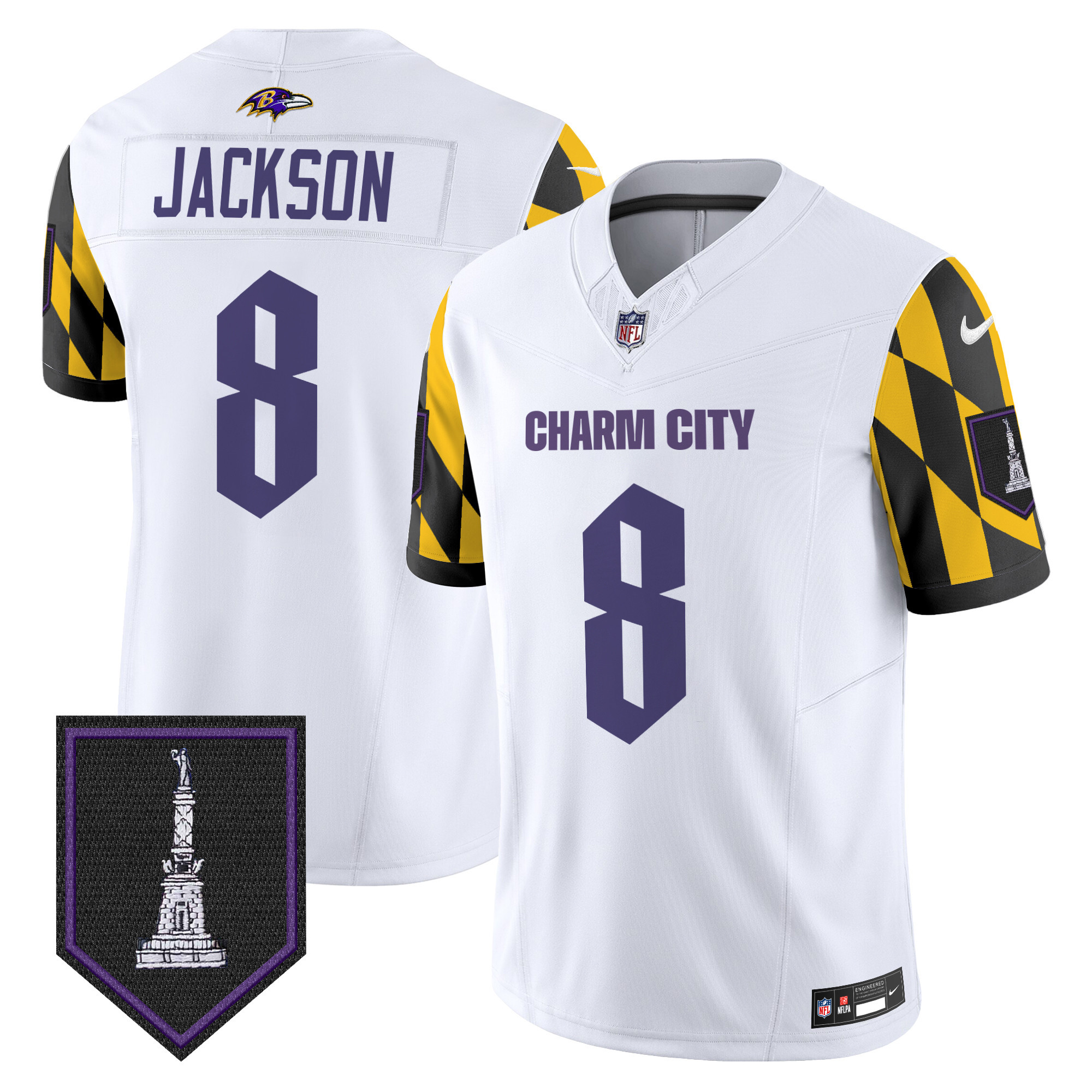 Lamar Jackson Men's Baltimore Ravens City Edition Patch Vapor Limited White Jersey - All Stitched