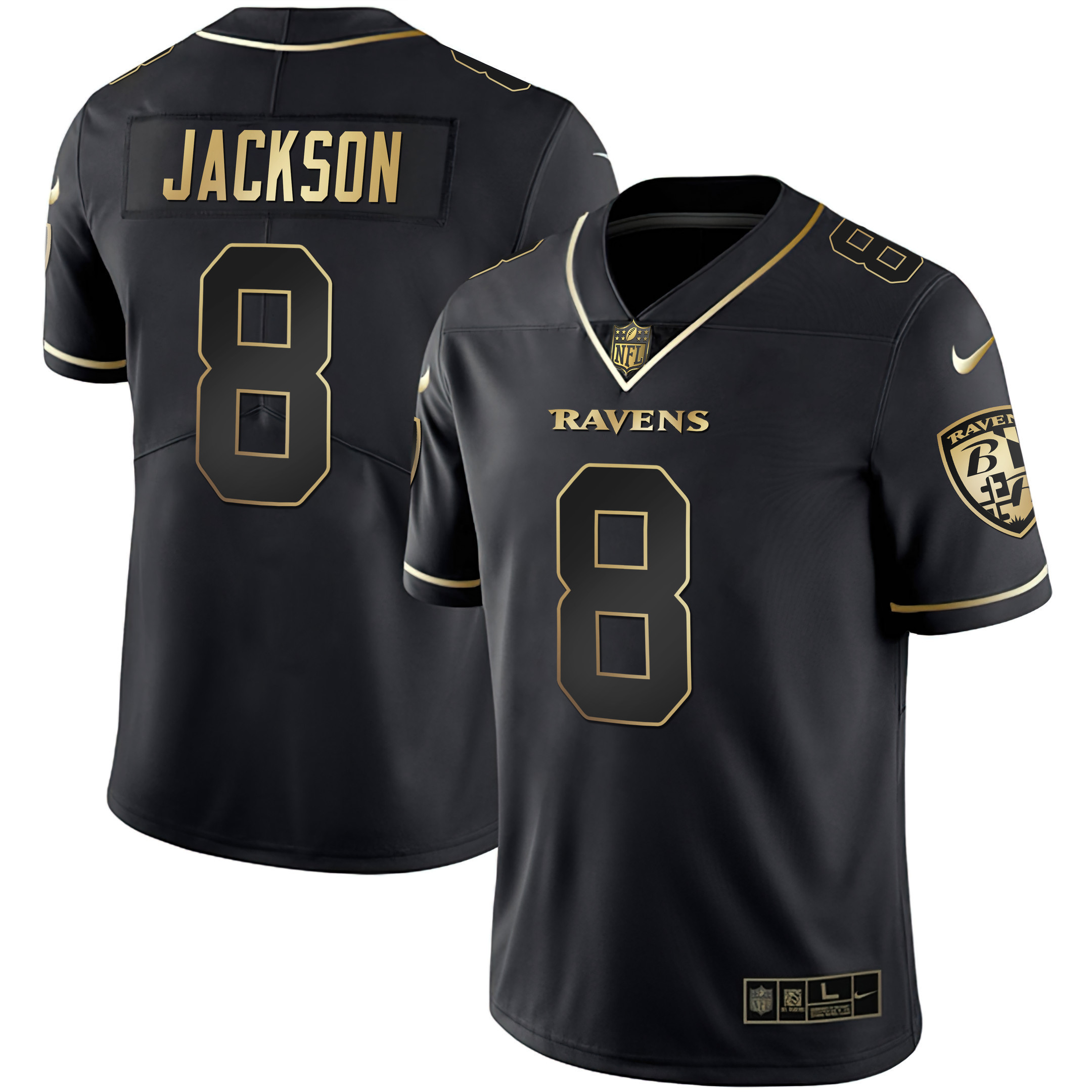 Lamar Jackson Men's Baltimore Ravens Gold Vapor Black Gold Jersey - All Stitched