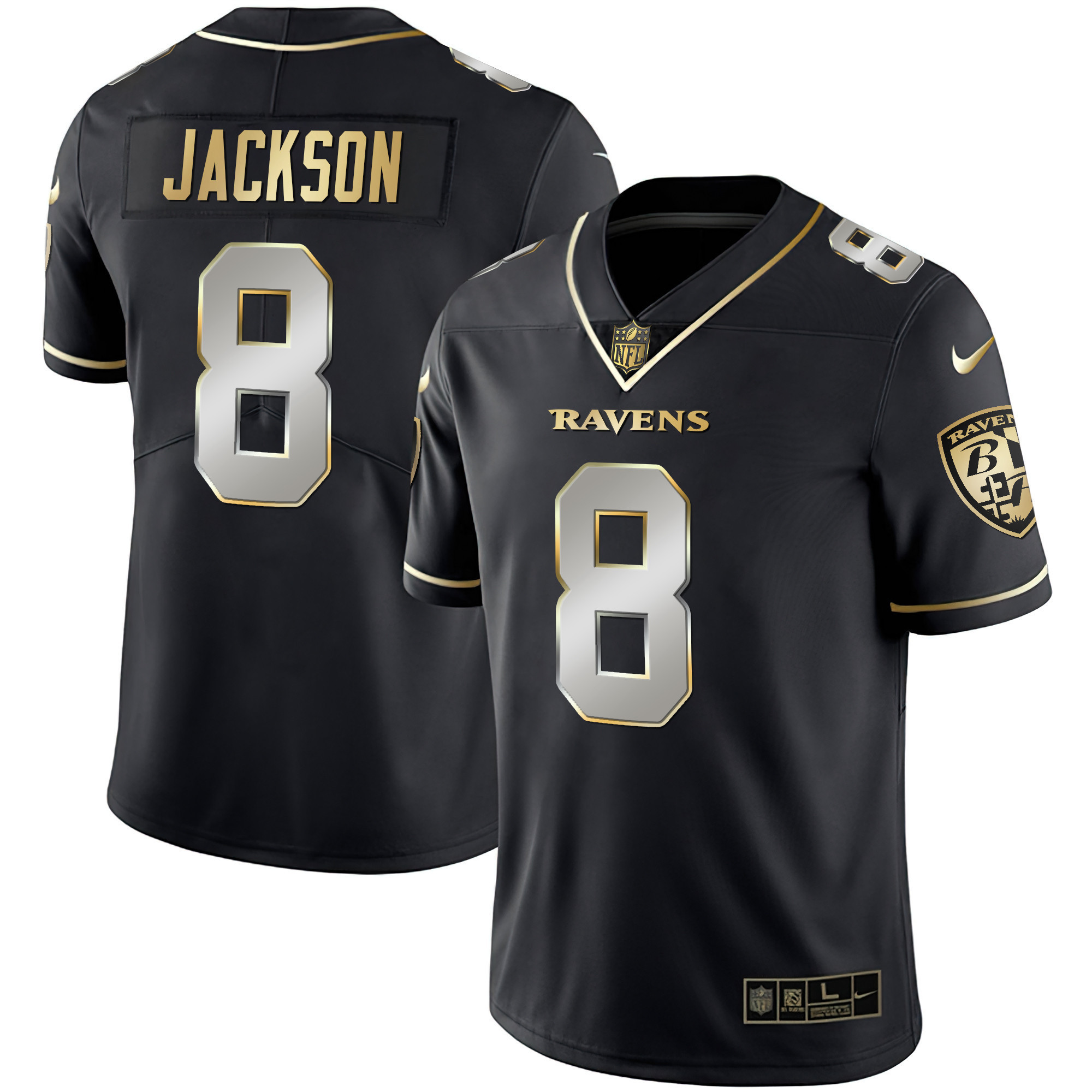 Lamar Jackson Men's Baltimore Ravens Gold Vapor Black Limited Jersey - All Stitched