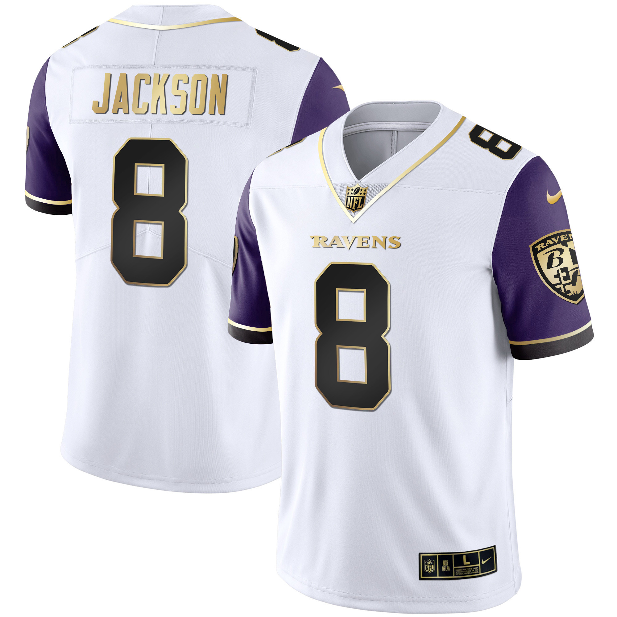 Lamar Jackson Men's Baltimore Ravens Gold Vapor Color Sleeve Jersey - All Stitched