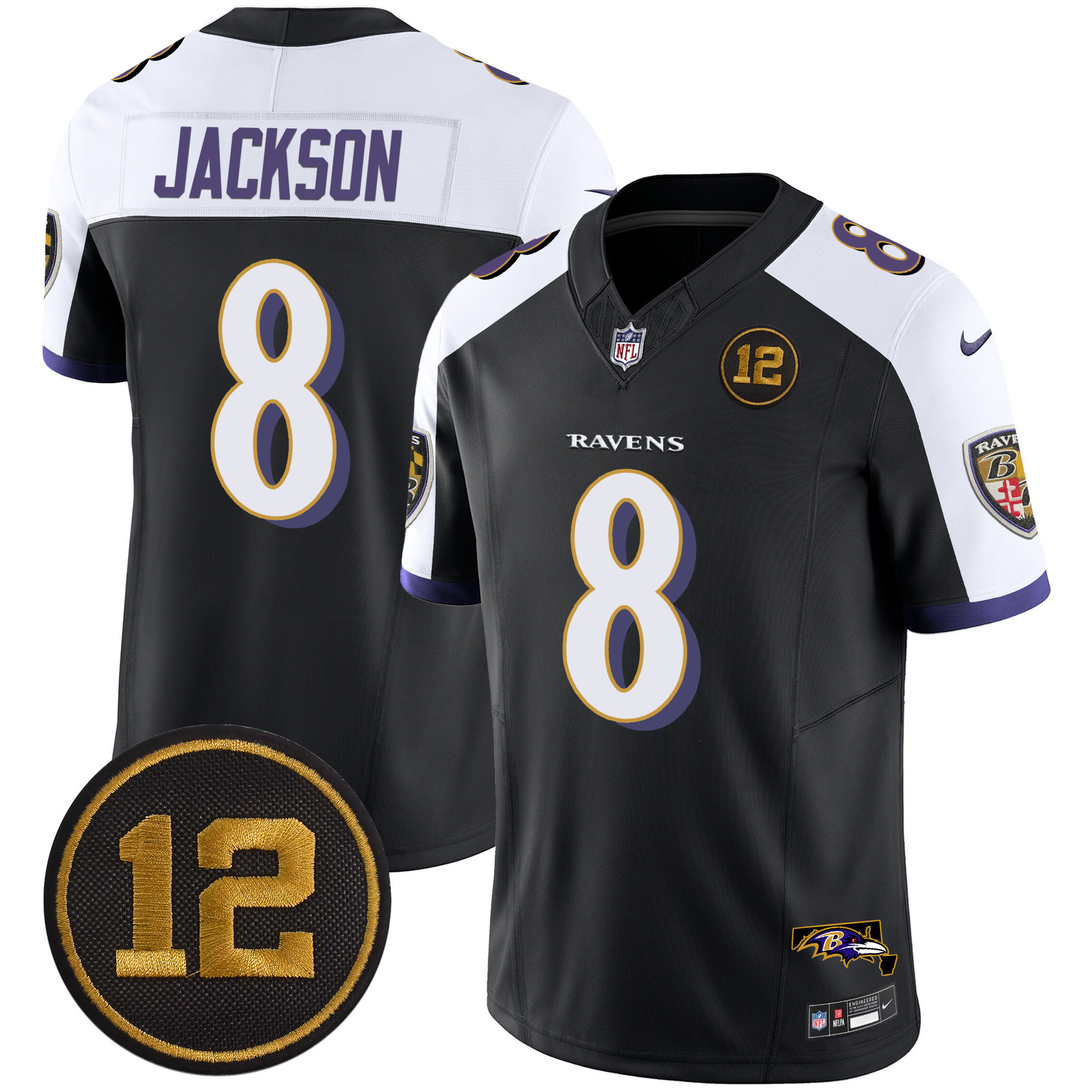 Lamar Jackson Men's Baltimore Ravens Jacoby Jones Patch Vapor Limited Black Alternate Jersey - All Stitched