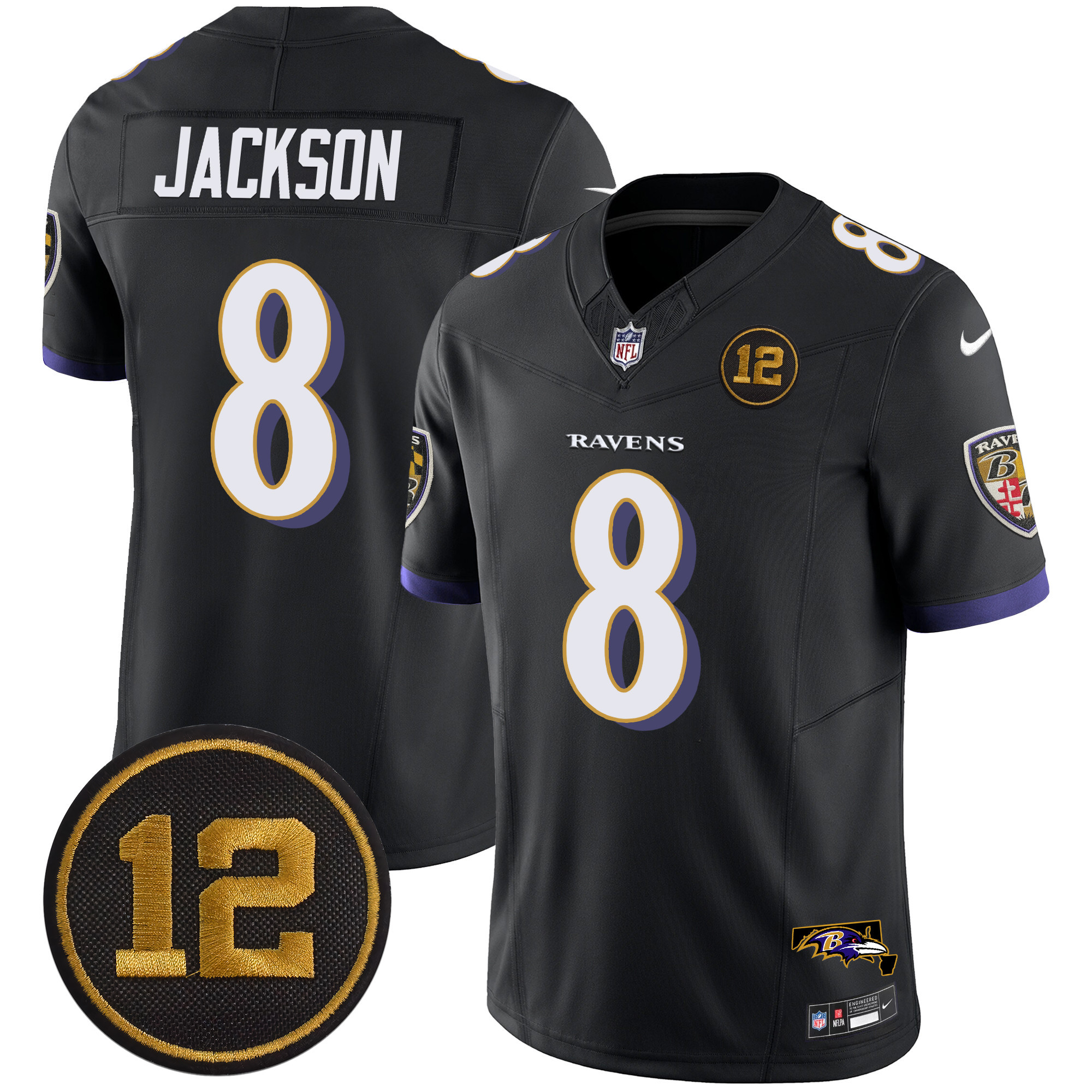 Lamar Jackson Men's Baltimore Ravens Jacoby Jones Patch Vapor Limited Black Jersey - All Stitched