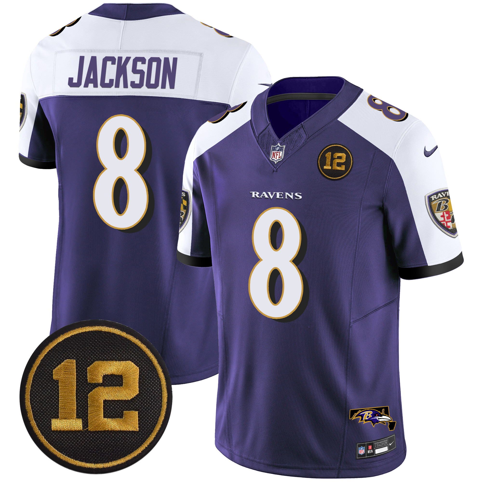 Lamar Jackson Men's Baltimore Ravens Jacoby Jones Patch Vapor Limited Purple Alternate Jersey - All Stitched