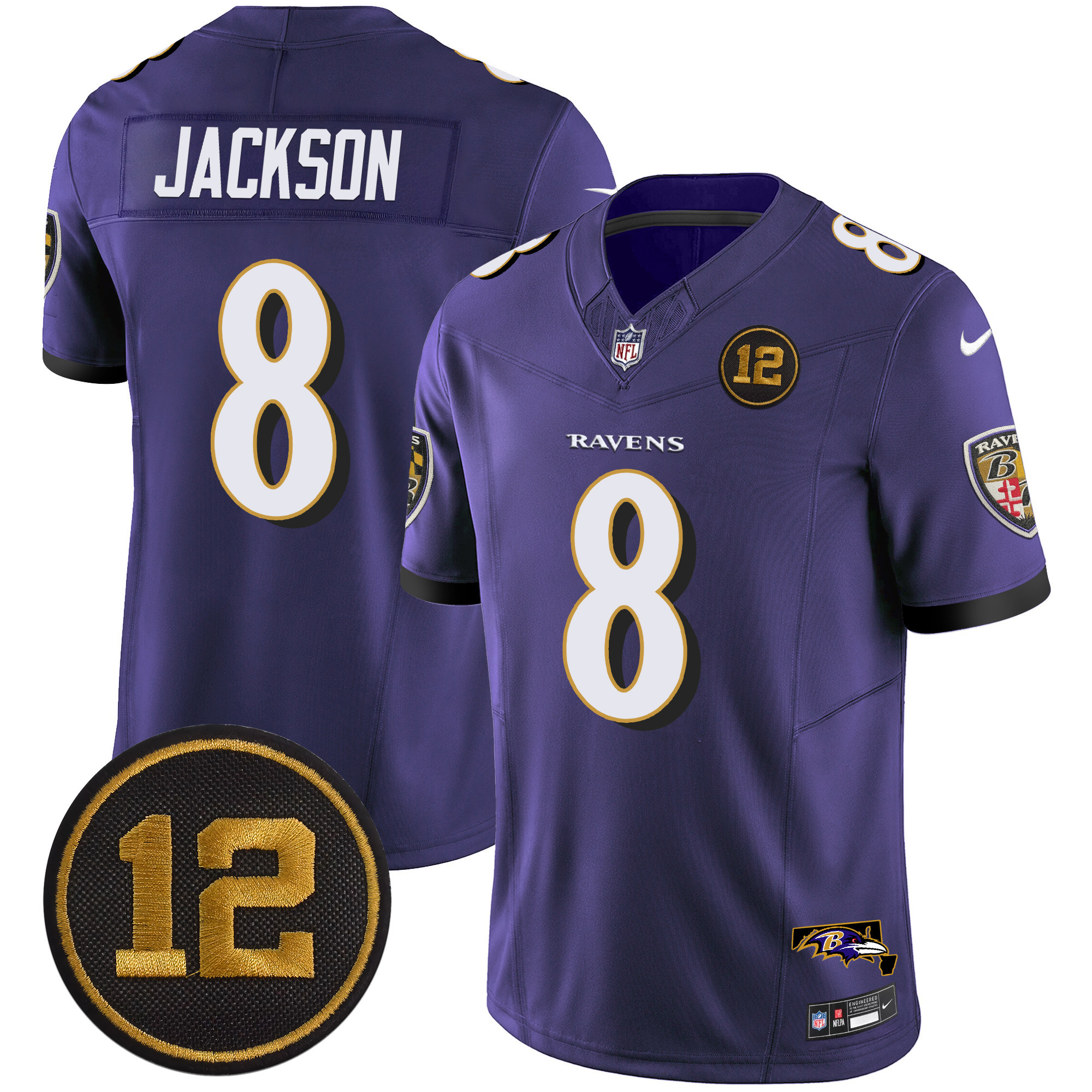 Lamar Jackson Men's Baltimore Ravens Jacoby Jones Patch Vapor Limited Purple Jersey - All Stitched