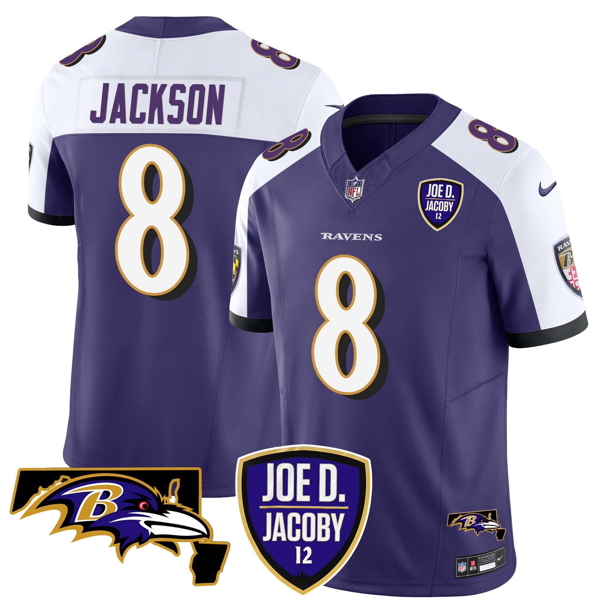 Lamar Jackson Men's Baltimore Ravens Joe D & Jacoby Patch Vapor Limited Purple Alternate Jersey - All Stitched