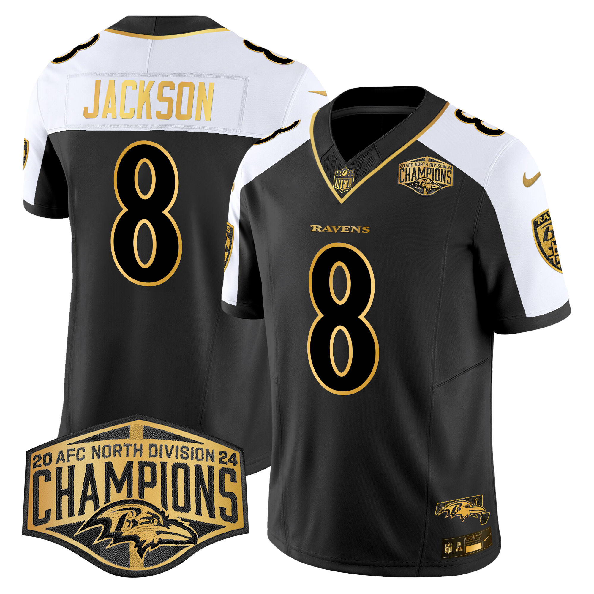 Lamar Jackson Men's Baltimore Ravens Maryland Flag Map 2024 AFC North Division Champions Patch Gold Vapor Limited Alternate Jersey - All Stitched
