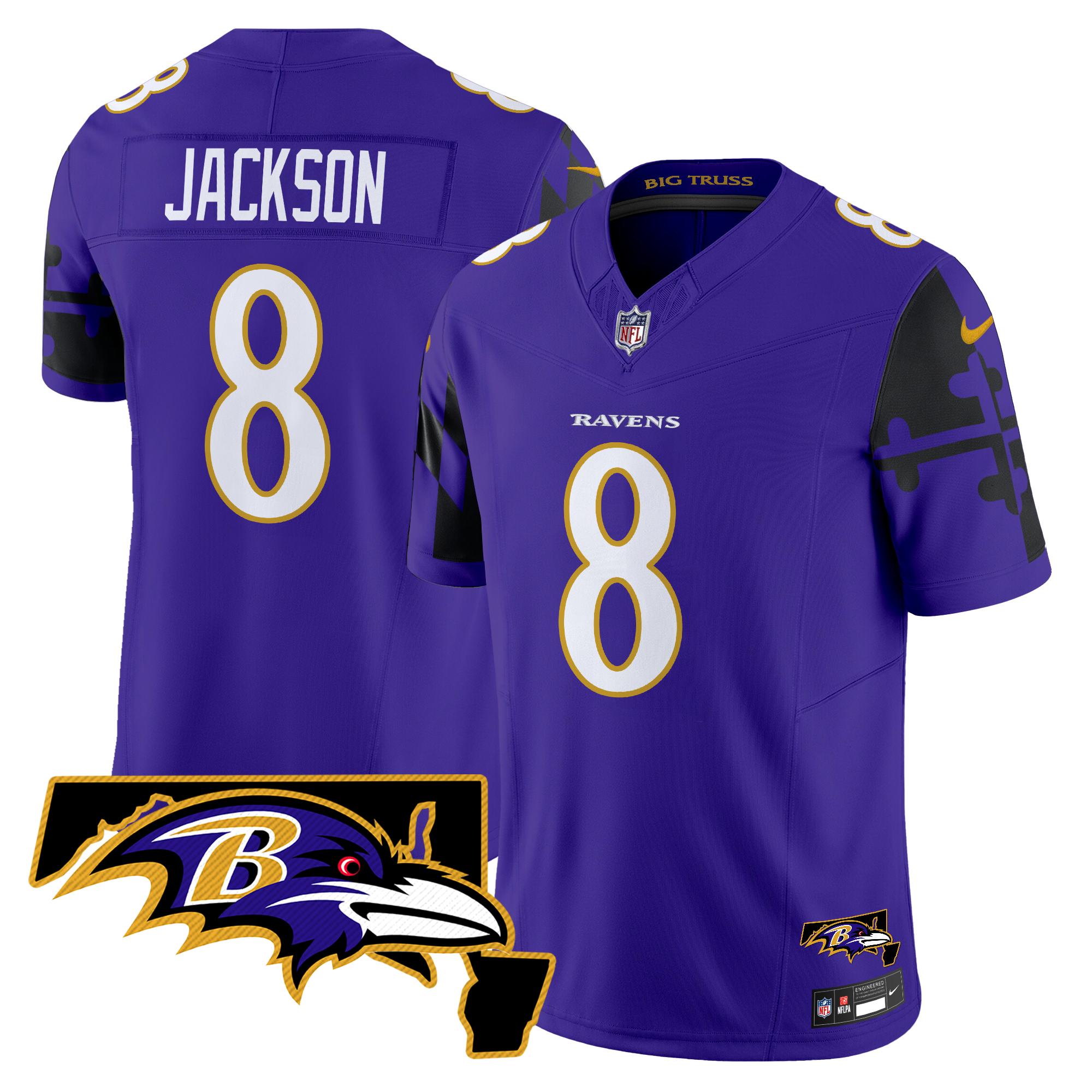 Lamar Jackson Men's Baltimore Ravens Maryland Flag Map Patch Vapor Limited Purple Jersey - All Stitched
