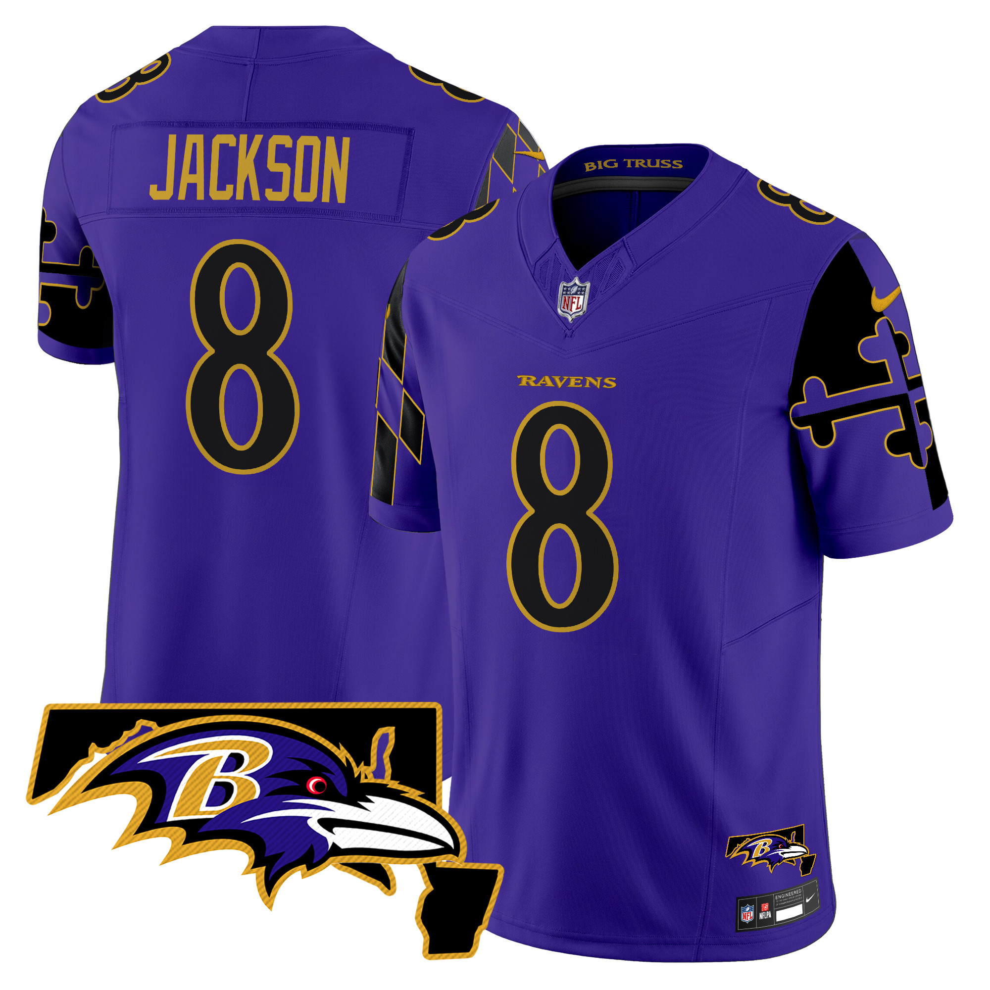 Lamar Jackson Men's Baltimore Ravens Maryland Flag Map Patch Vapor Limited Purple Limited Jersey - All Stitched